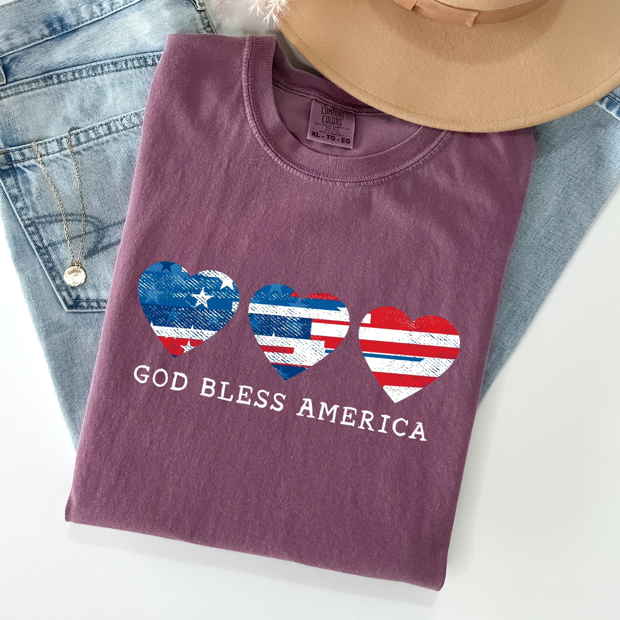 God Bless America Retro Hearts Vintage Americana Pride Heritage Edition Comfort Colors Tee