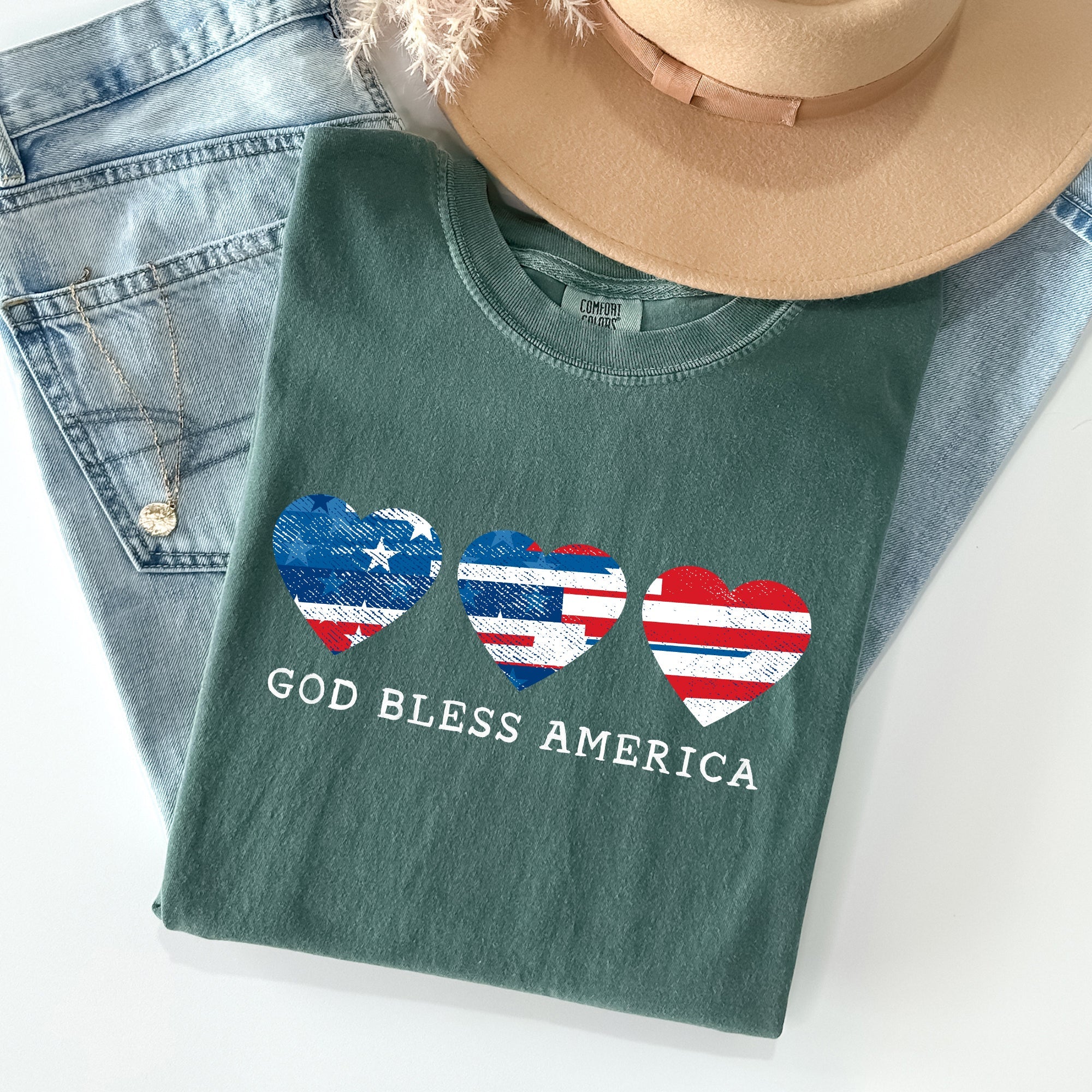 God Bless America Retro Hearts Vintage Americana Pride Heritage Edition Comfort Colors Tee