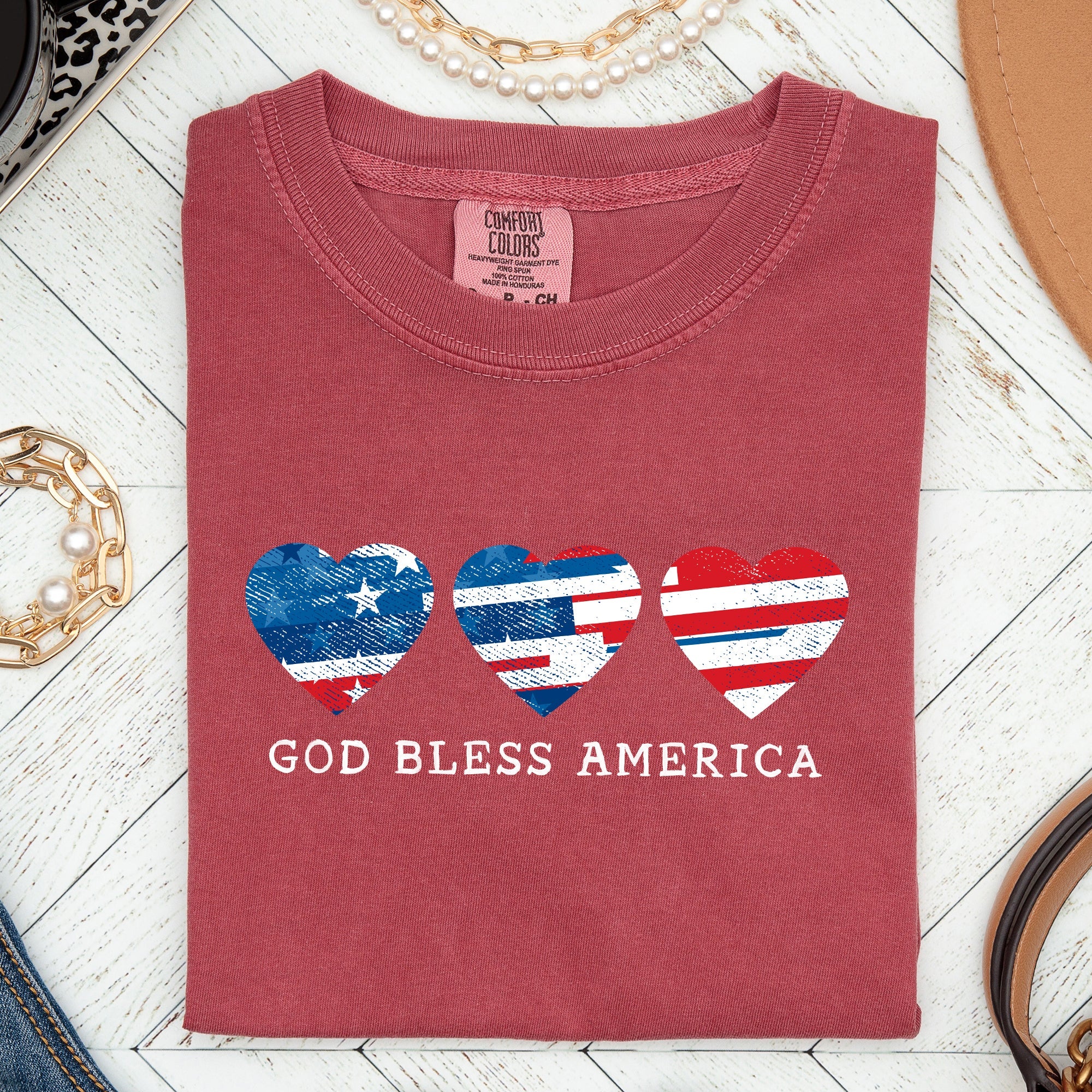 God Bless America Retro Hearts Vintage Americana Pride Heritage Edition Comfort Colors Tee