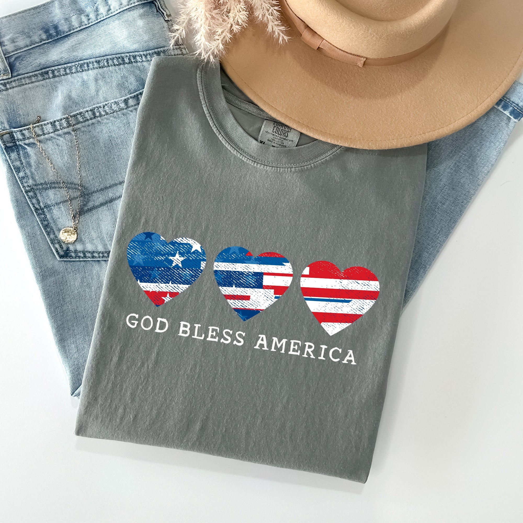 God Bless America Retro Hearts Vintage Americana Pride Heritage Edition Comfort Colors Tee