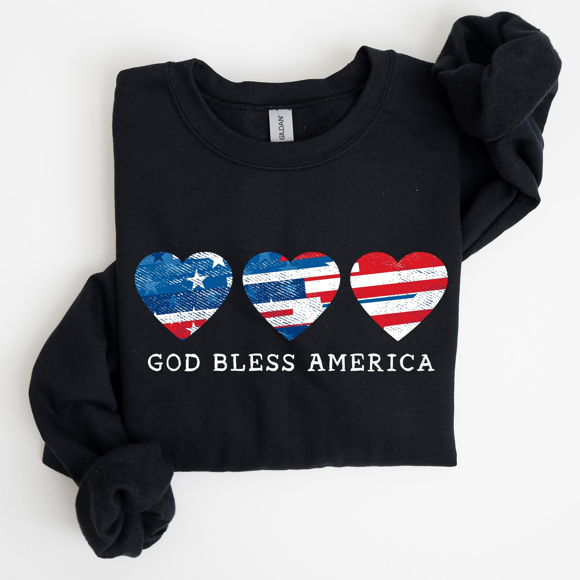 God Bless America Retro Hearts 4th Of July Patriotic Vintage Distressed Graphic Sweatshirt
