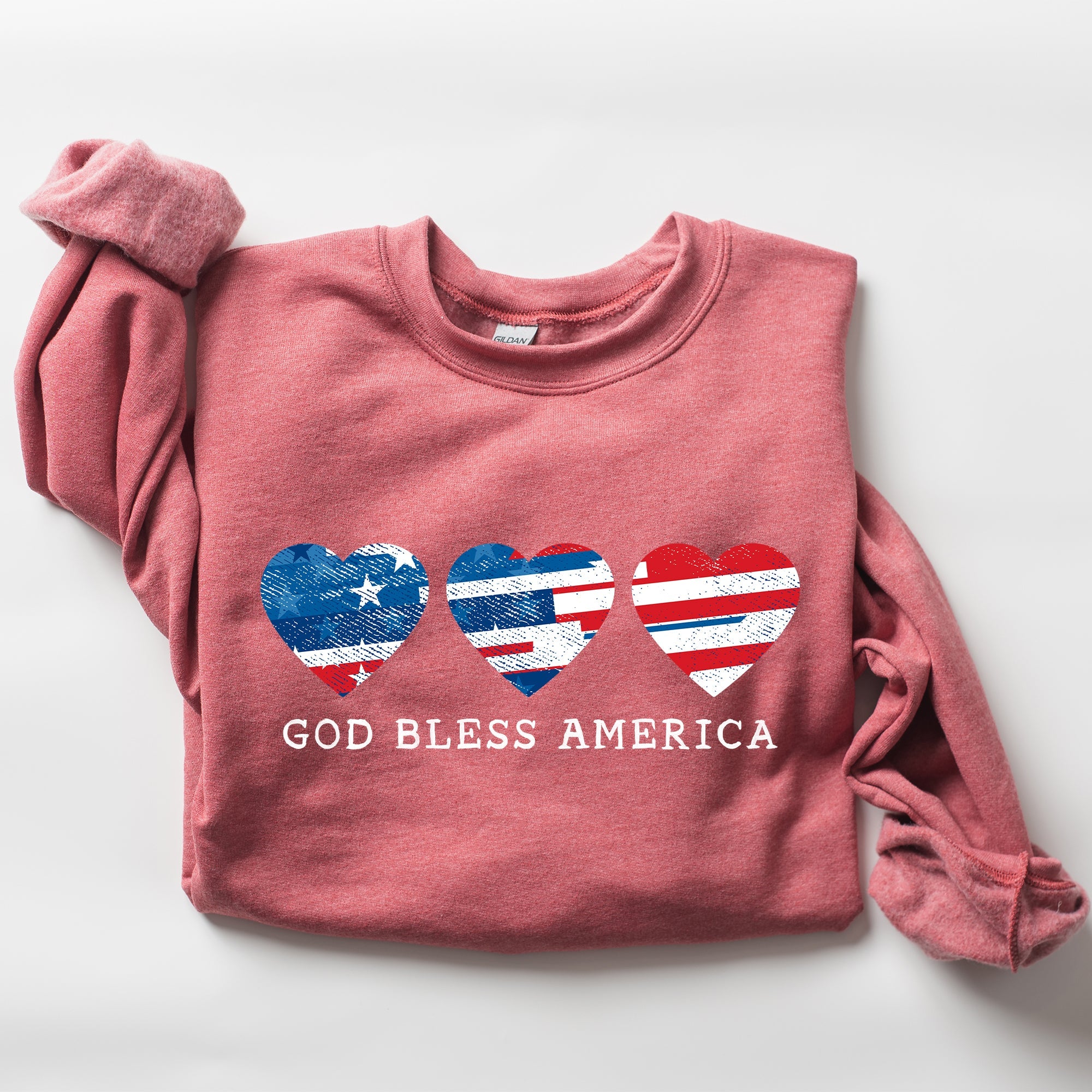 God Bless America Retro Hearts 4th Of July Patriotic Vintage Distressed Graphic Sweatshirt