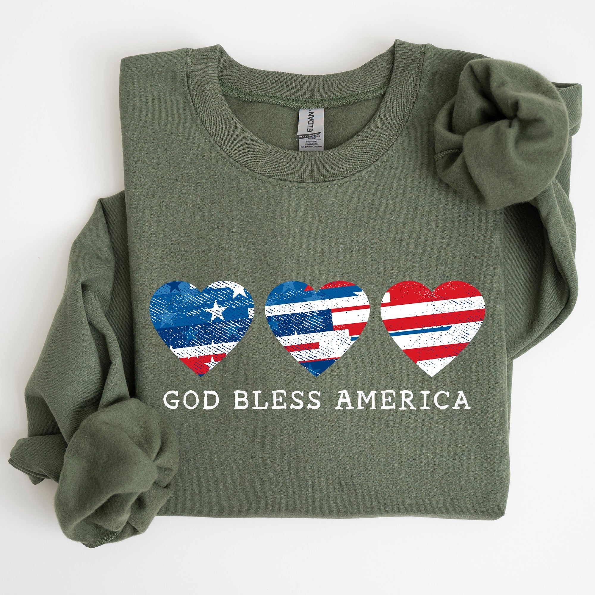 God Bless America Retro Hearts 4th Of July Patriotic Vintage Distressed Graphic Sweatshirt