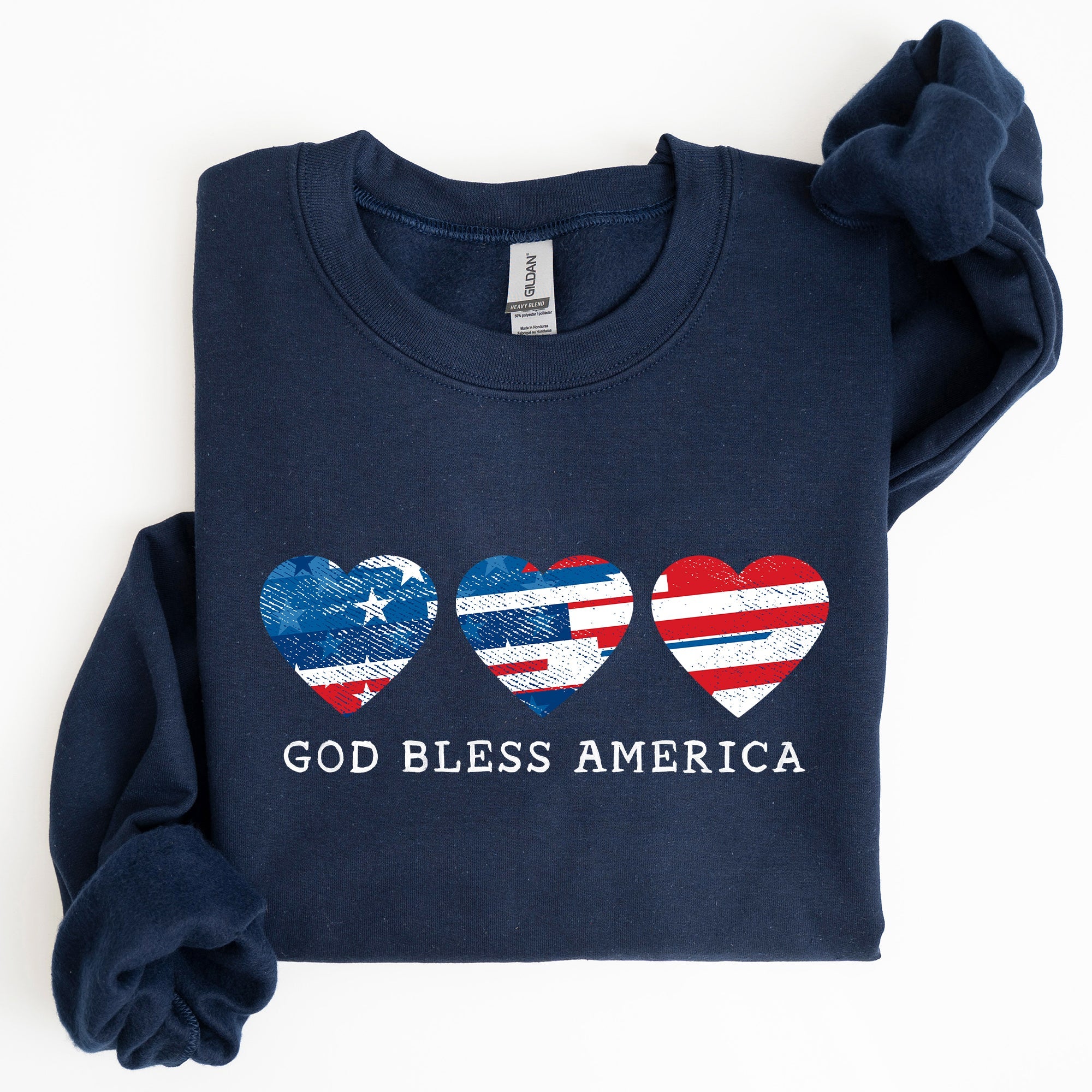 God Bless America Retro Hearts 4th Of July Patriotic Vintage Distressed Graphic Sweatshirt