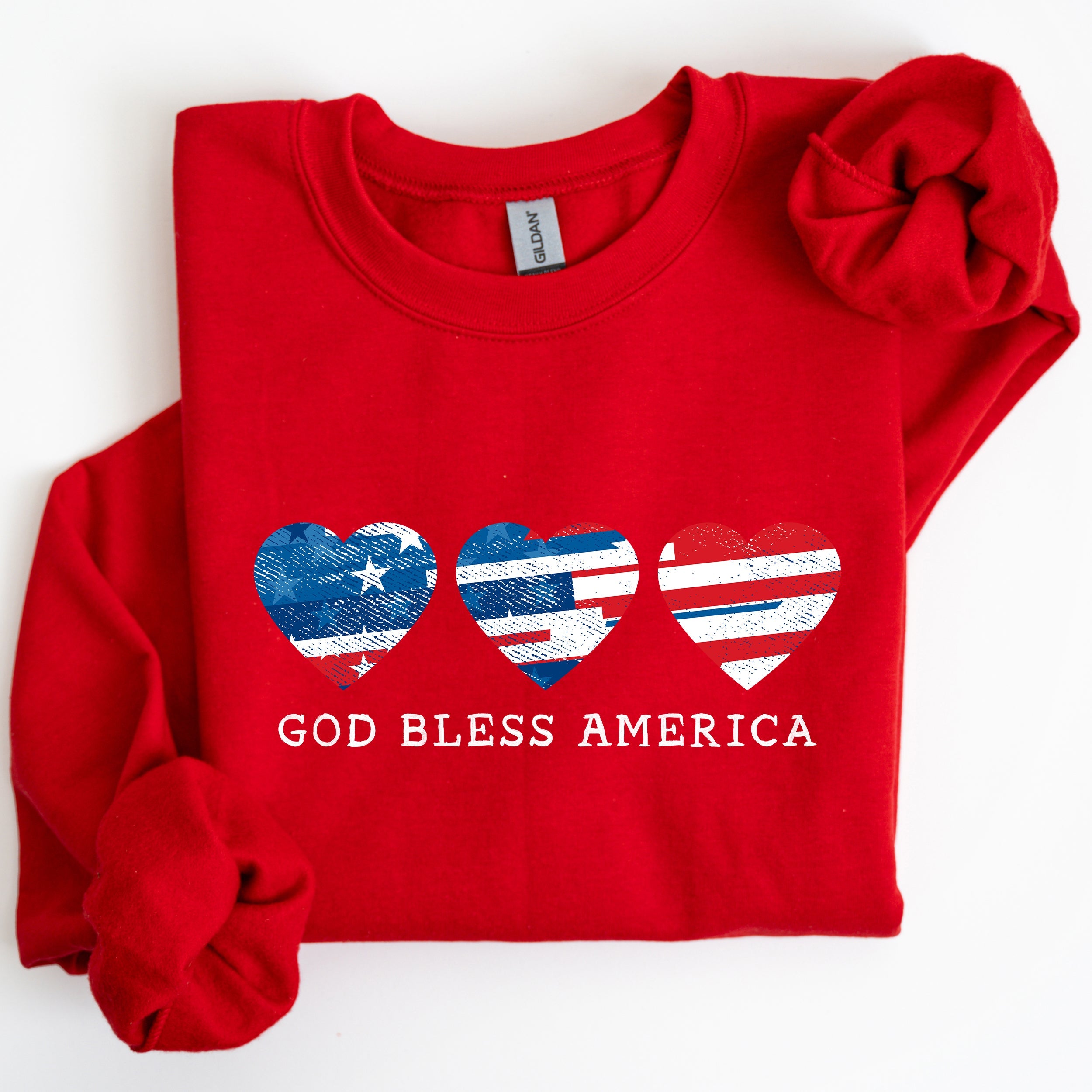 God Bless America Retro Hearts 4th Of July Patriotic Vintage Distressed Graphic Sweatshirt