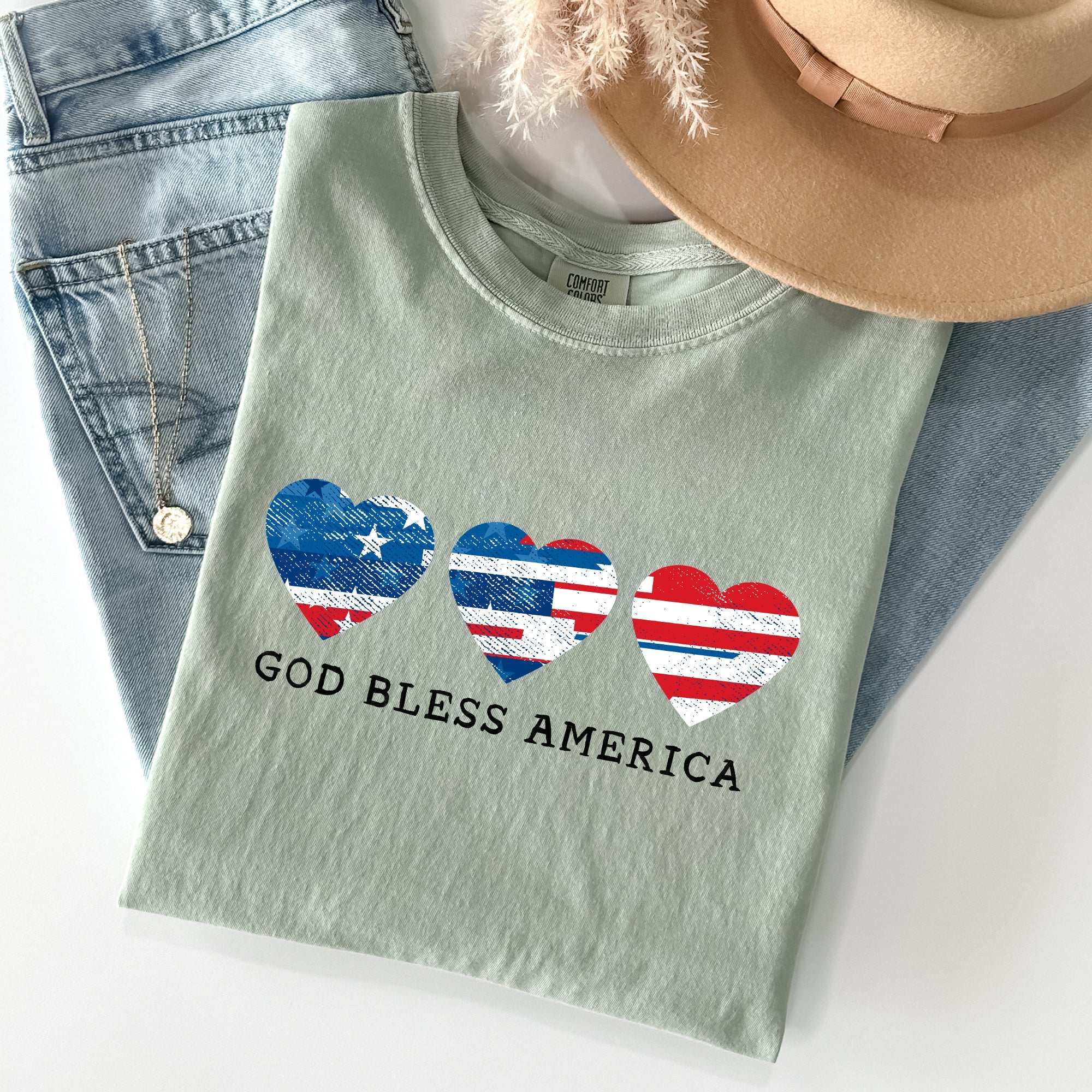 God Bless America Retro Hearts Vintage Americana Pride Heritage Edition Comfort Colors Tee