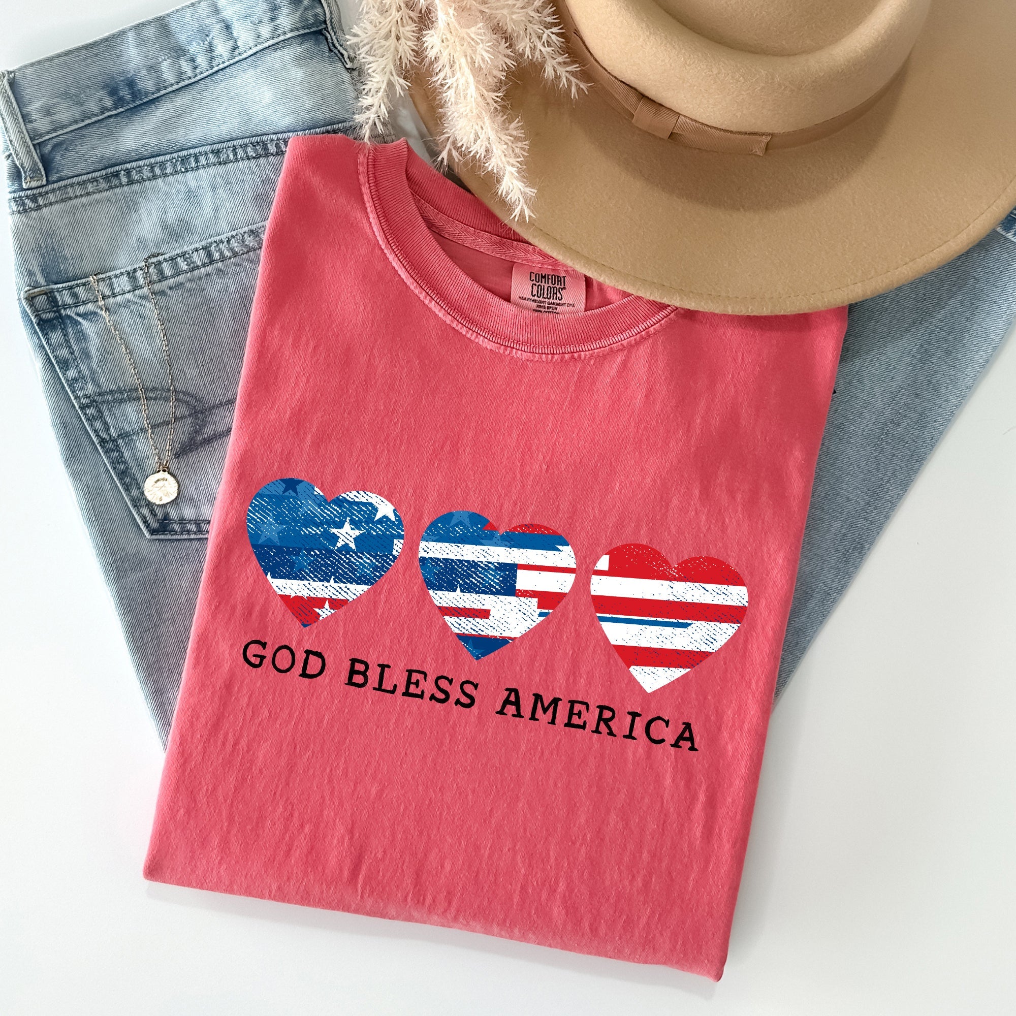 God Bless America Retro Hearts Vintage Americana Pride Heritage Edition Comfort Colors Tee