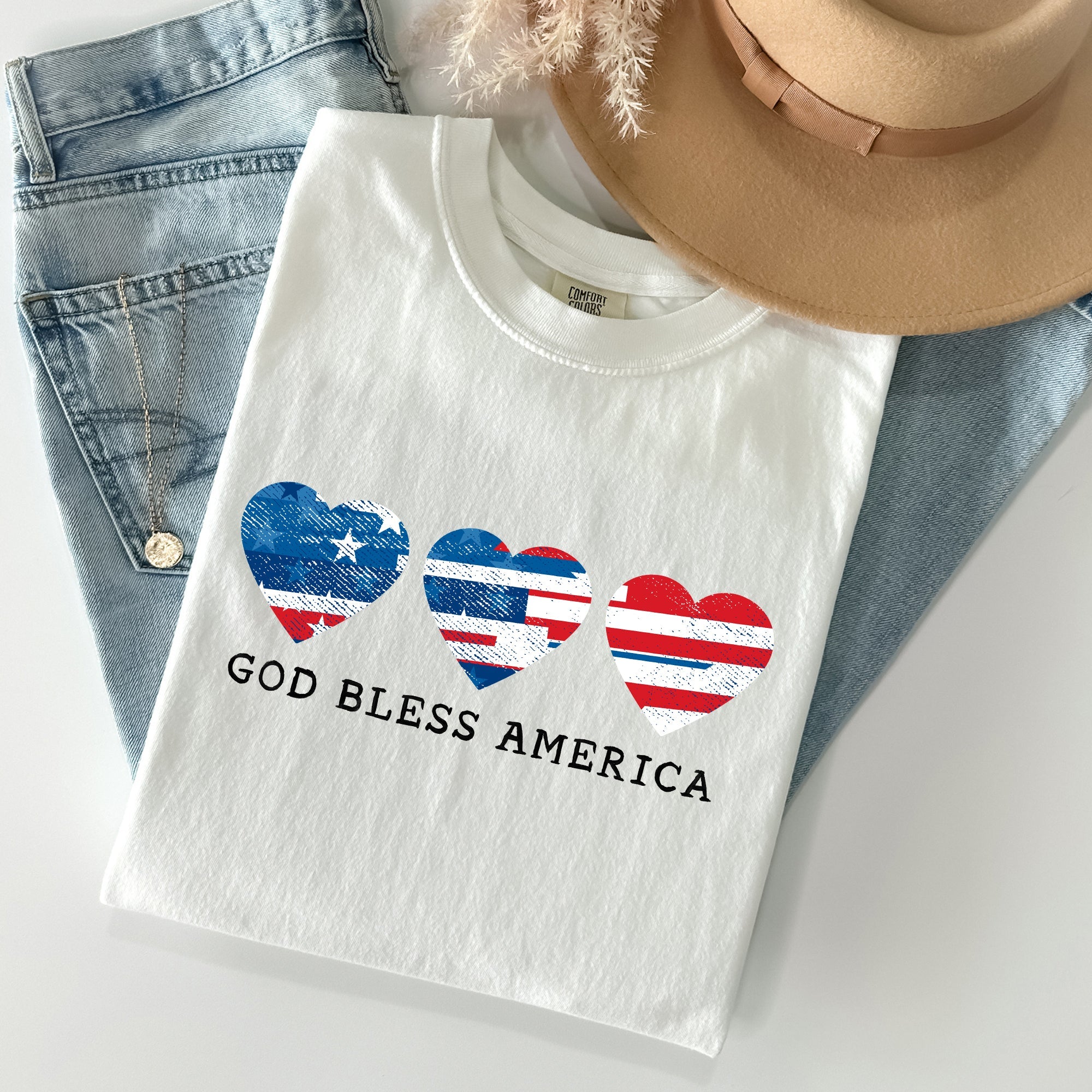 God Bless America Retro Hearts Vintage Americana Pride Heritage Edition Comfort Colors Tee