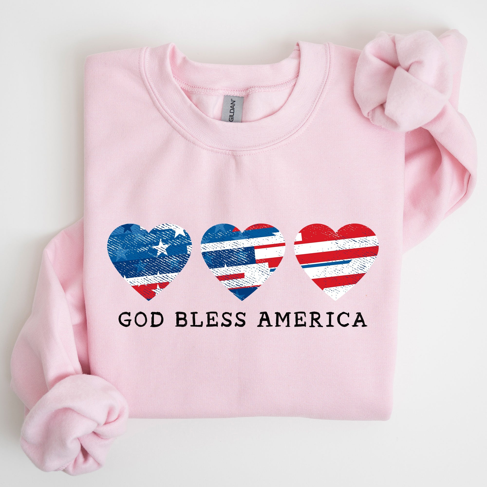 God Bless America Retro Hearts 4th Of July Patriotic Vintage Distressed Graphic Sweatshirt