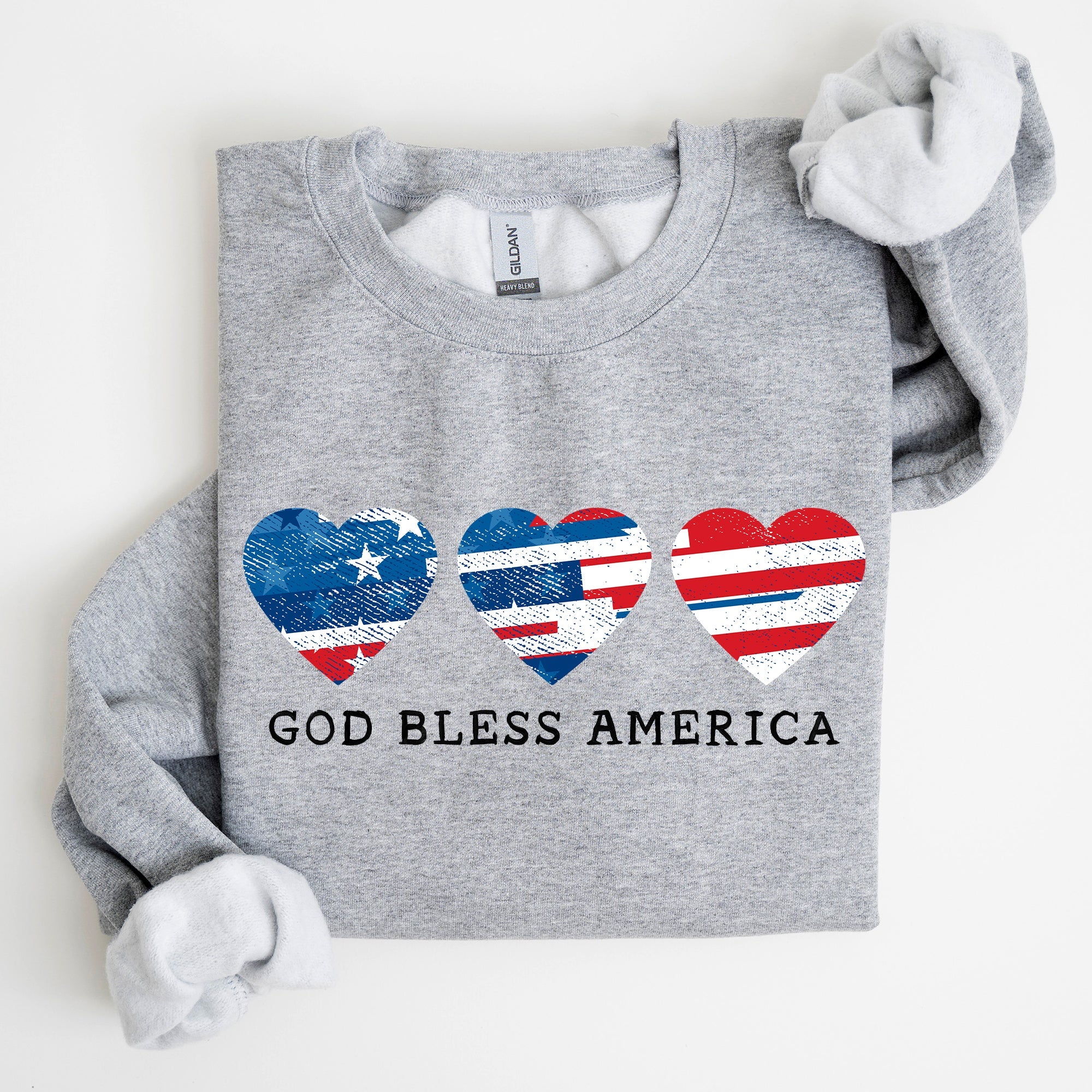 God Bless America Retro Hearts 4th Of July Patriotic Vintage Distressed Graphic Sweatshirt