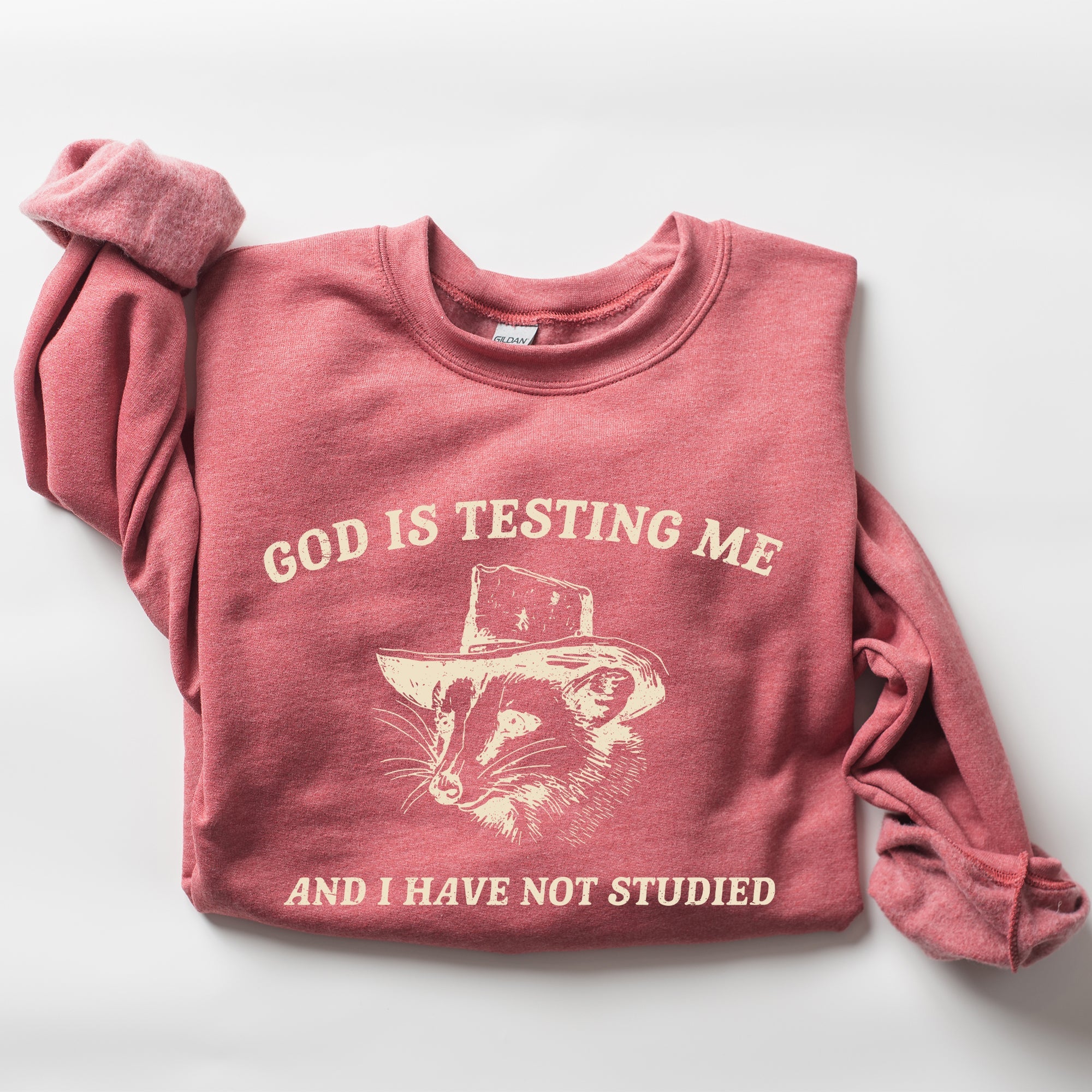 God Is Testing Me Opossum Possum Graphic Expression Of Faith Wit And Southern Charm Sweatshirt