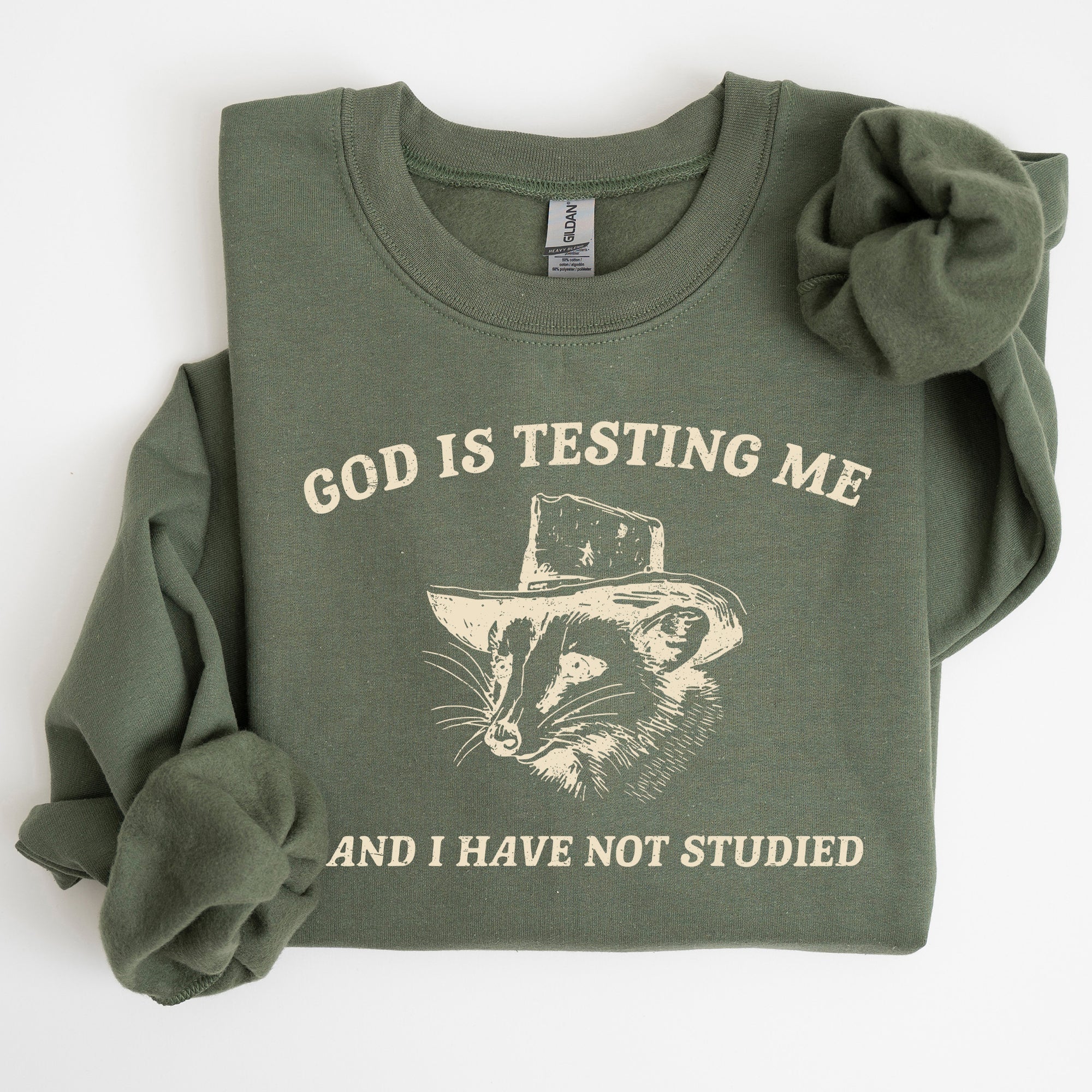 God Is Testing Me Opossum Possum Graphic Expression Of Faith Wit And Southern Charm Sweatshirt