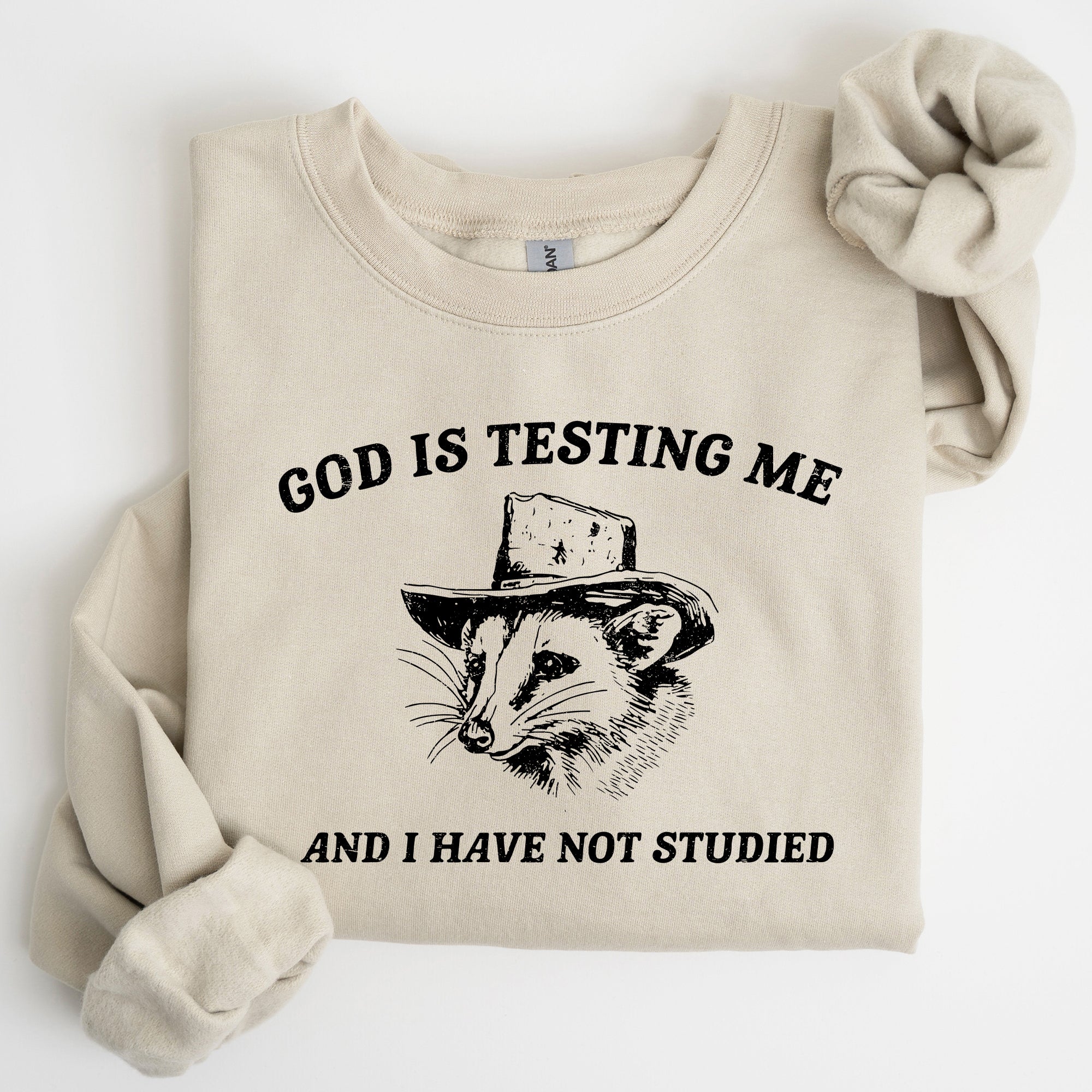 God Is Testing Me Opossum Possum Graphic Expression Of Faith Wit And Southern Charm Sweatshirt