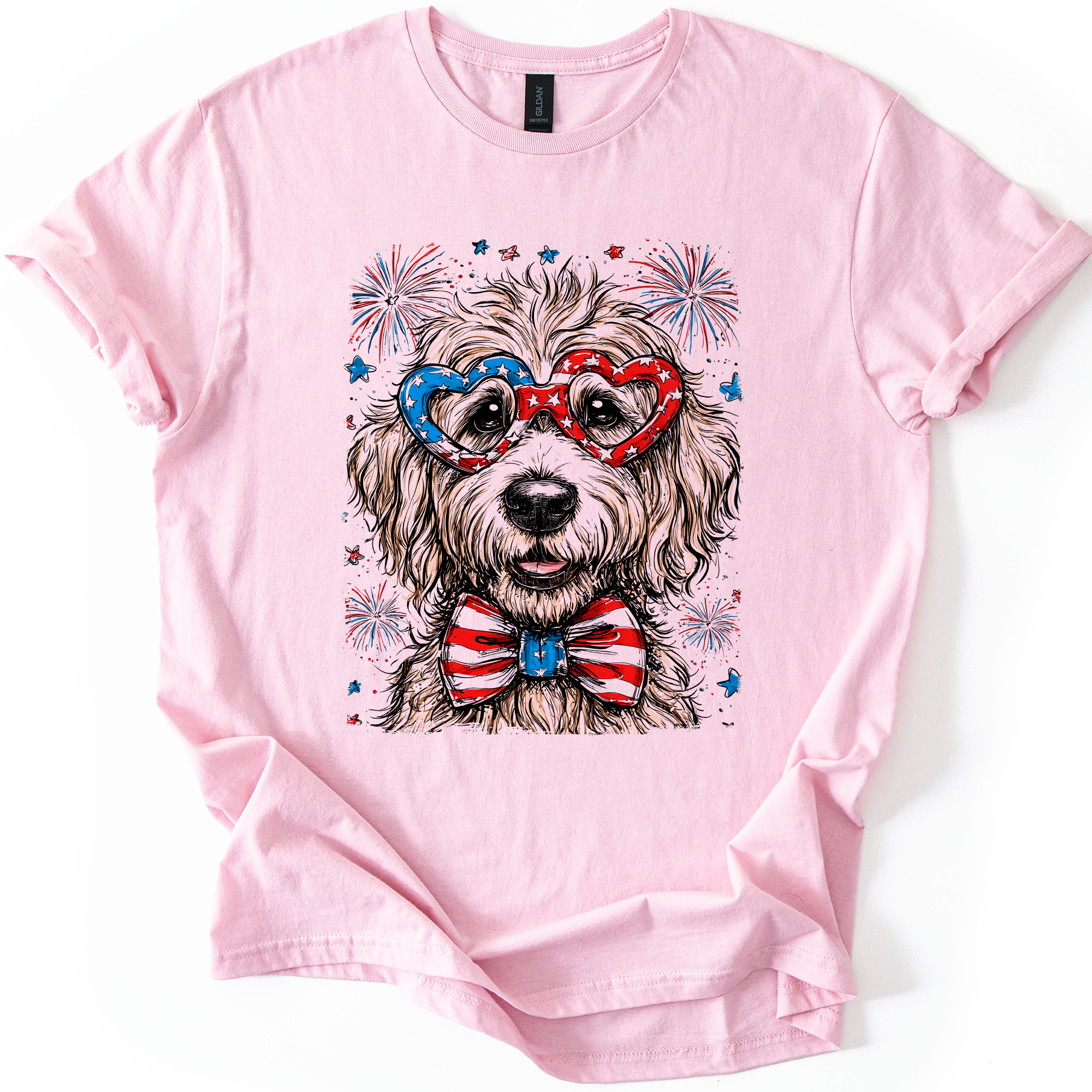 Golden Doodle Patriotic Dog USA Fourth of July Celebration for Pet Lovers Graphic Tee