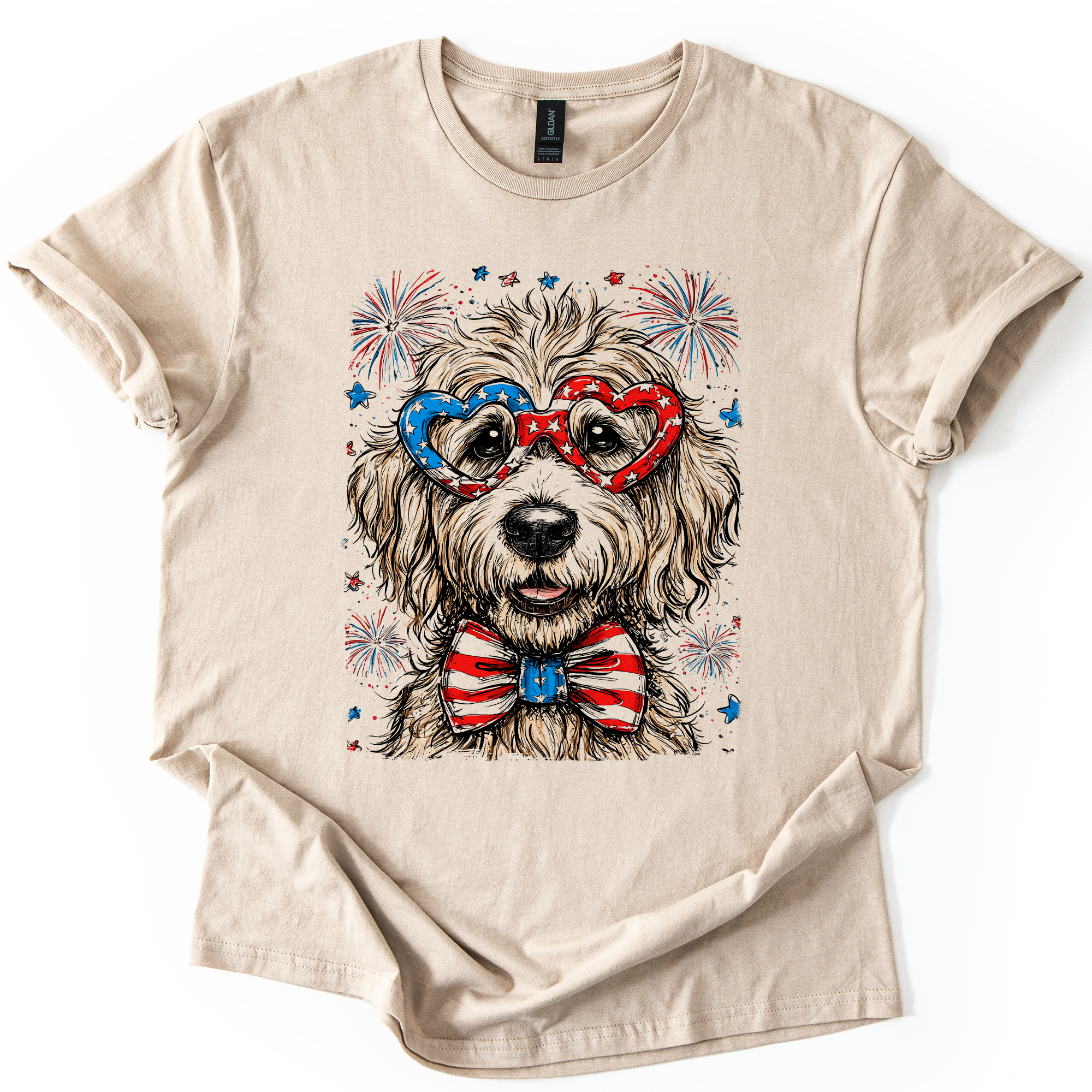 Golden Doodle Patriotic Dog USA Fourth of July Celebration for Pet Lovers Graphic Tee