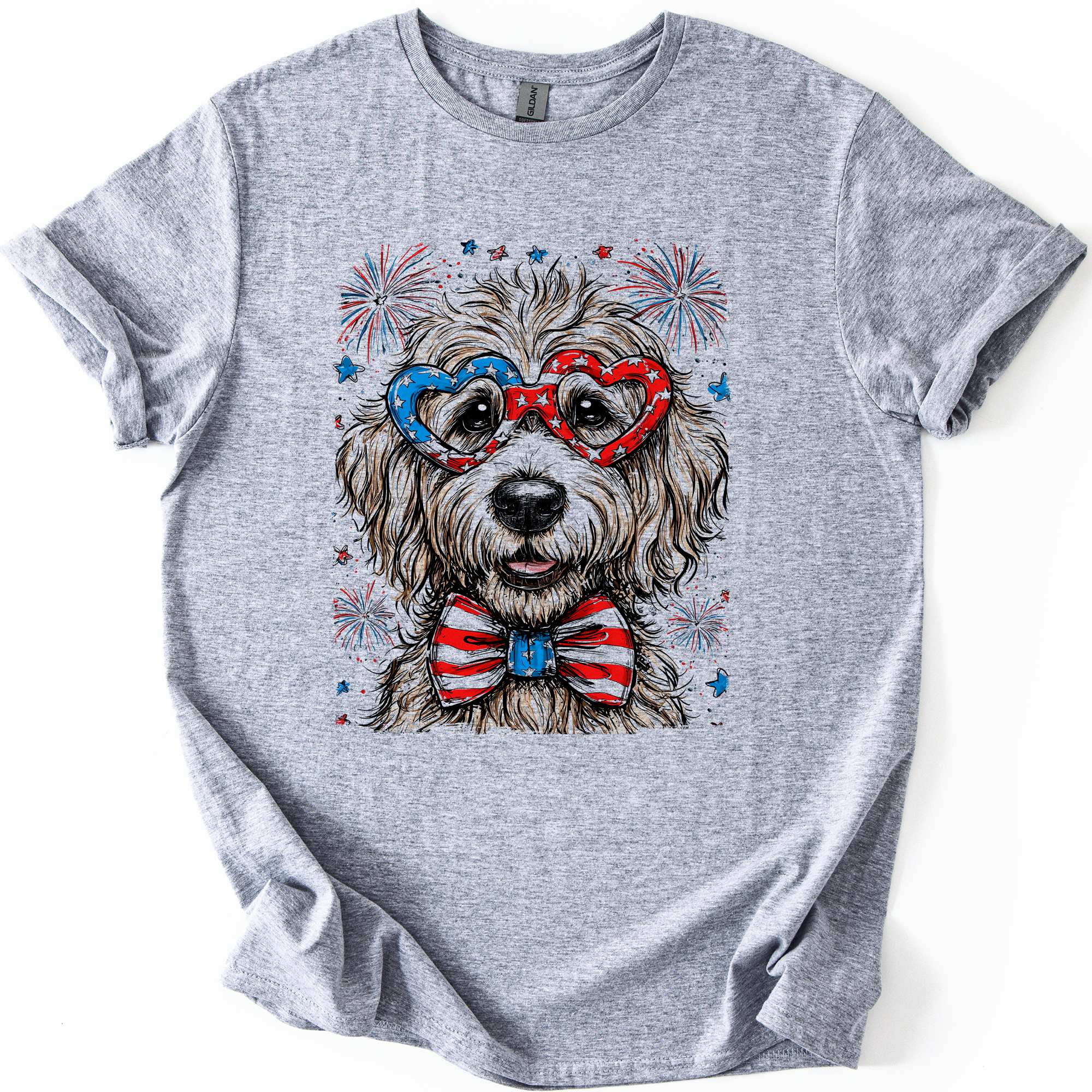 Golden Doodle Patriotic Dog USA Fourth of July Celebration for Pet Lovers Graphic Tee