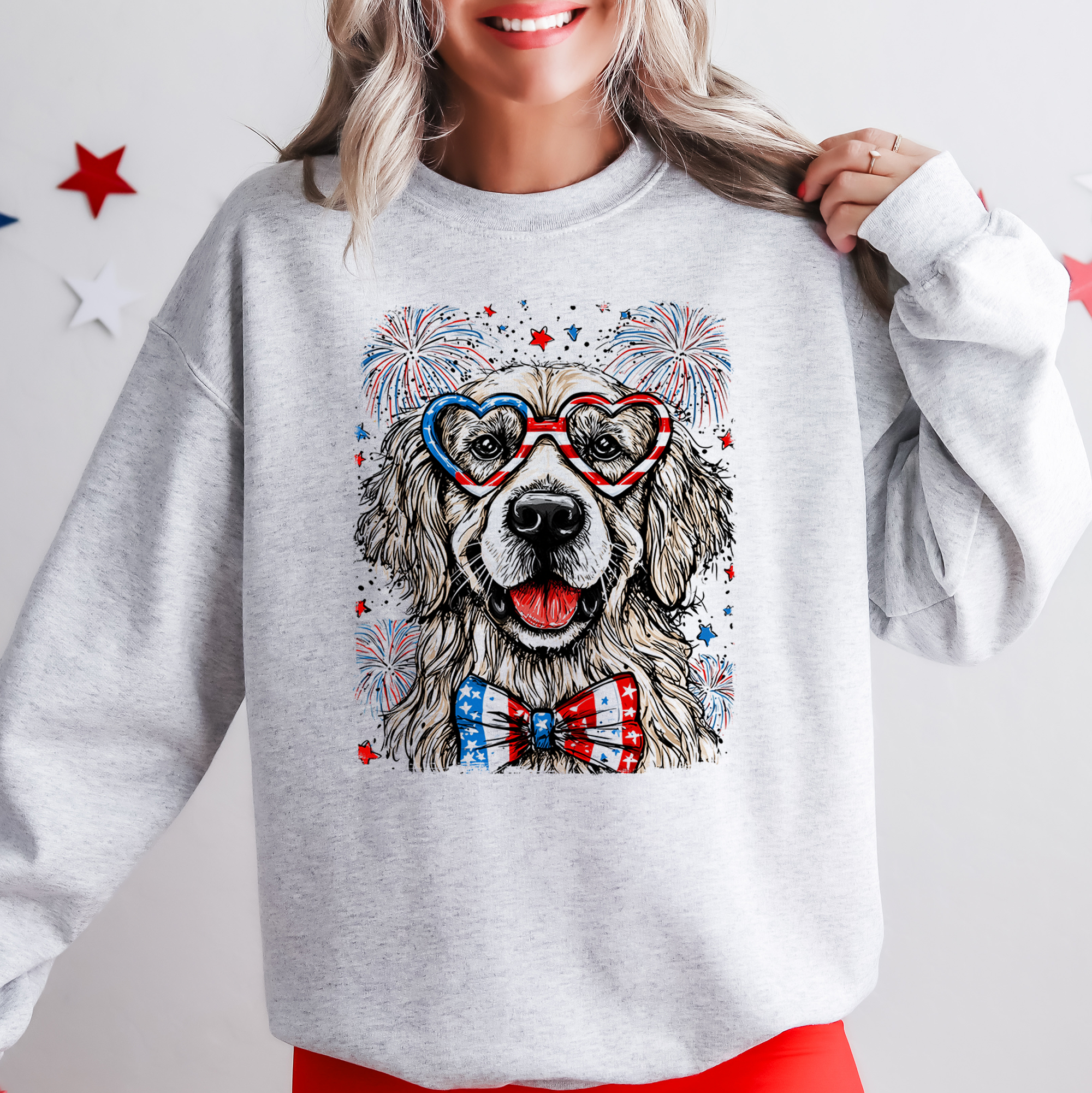 Golden Retriever Patriotic Dog With American Flag Silhouette And Stars Sweatshirt