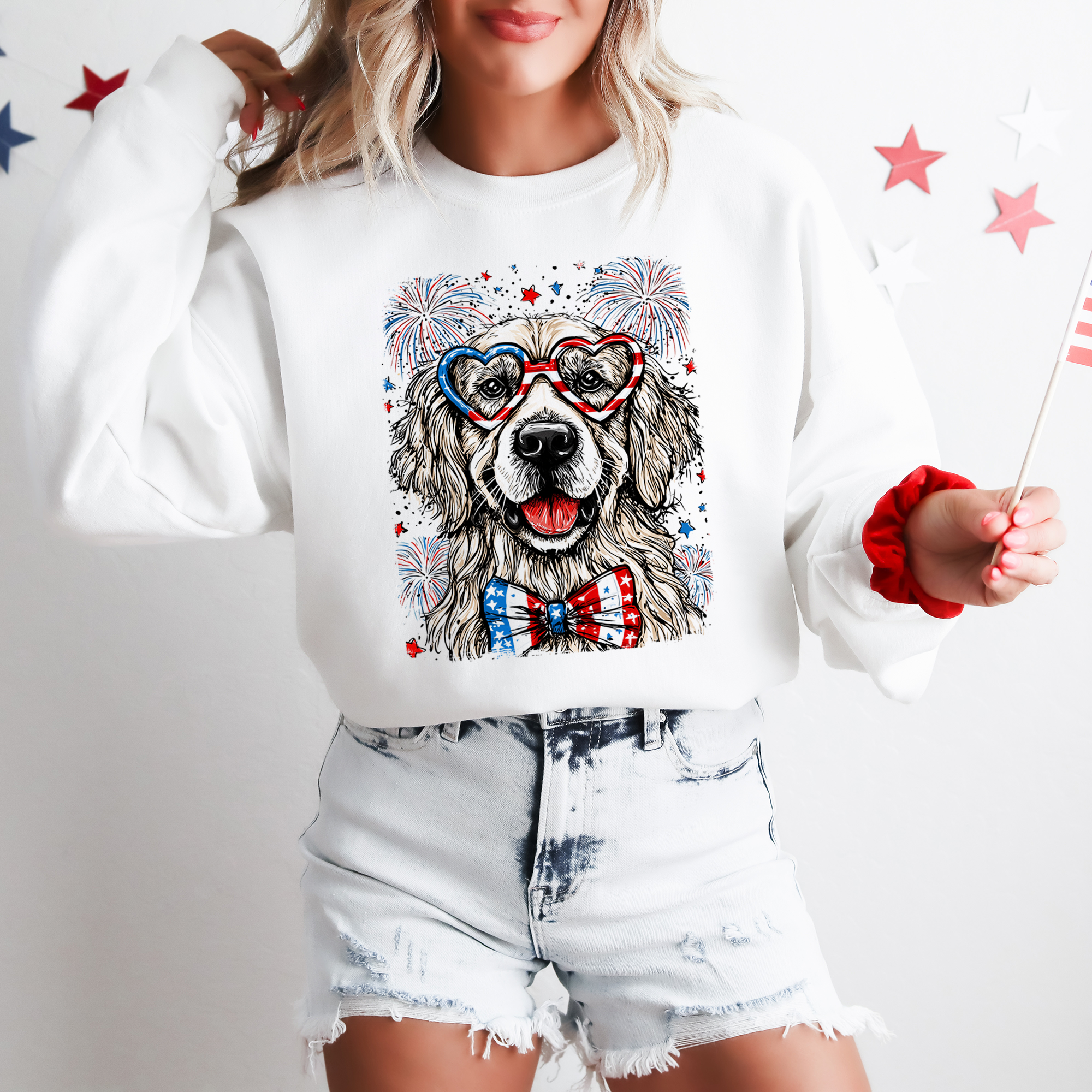 Golden Retriever Patriotic Dog With American Flag Silhouette And Stars Sweatshirt