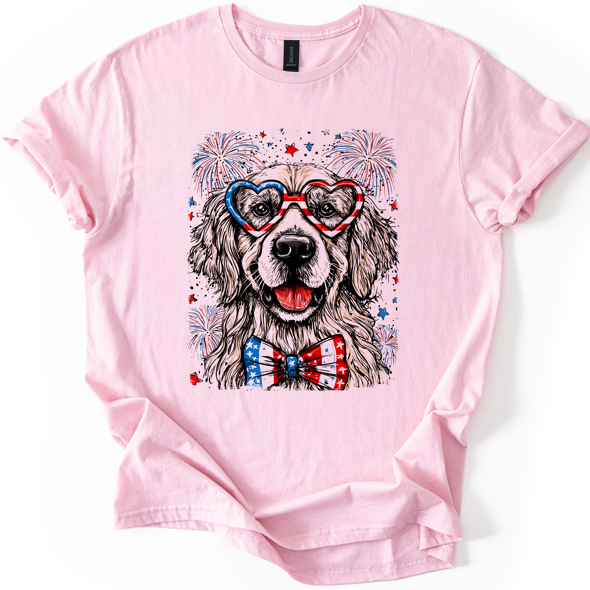 Golden Retriever Patriotic Dog USA Fourth Of July American Flag Paw Print Graphic Tee