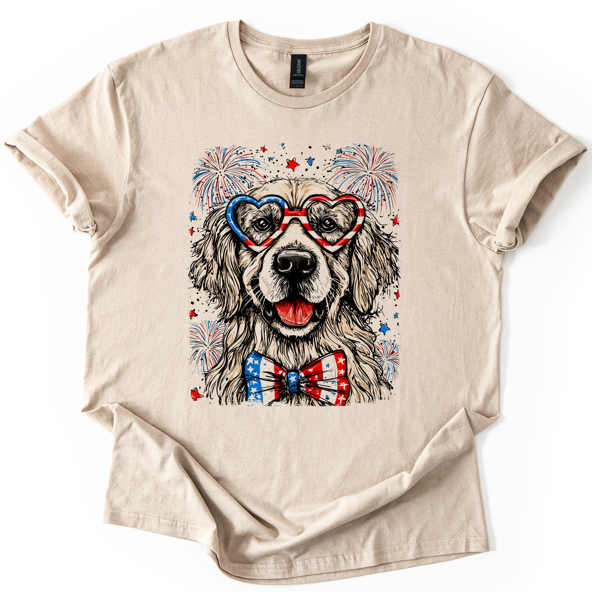 Golden Retriever Patriotic Dog USA Fourth Of July American Flag Paw Print Graphic Tee