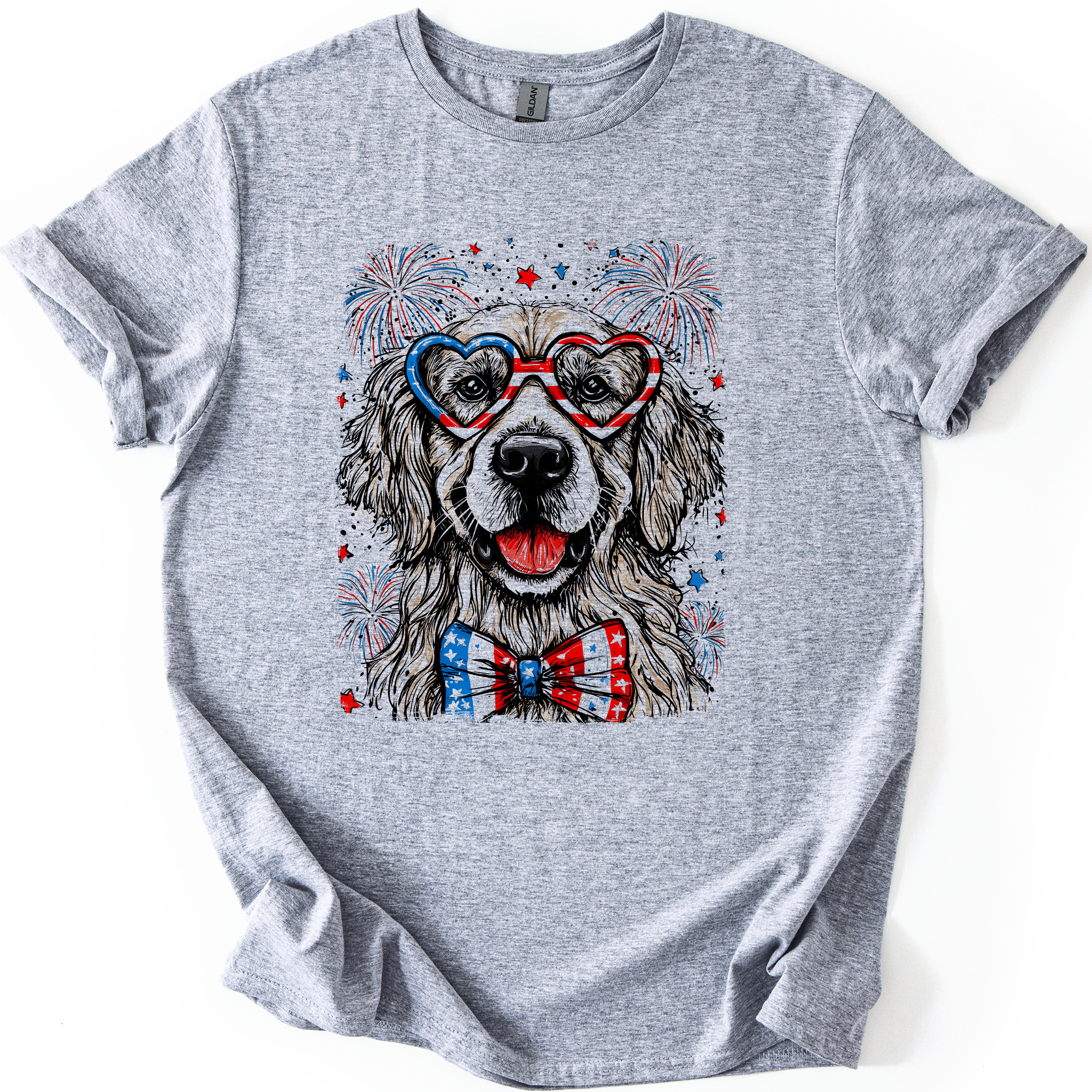 Golden Retriever Patriotic Dog USA Fourth Of July American Flag Paw Print Graphic Tee