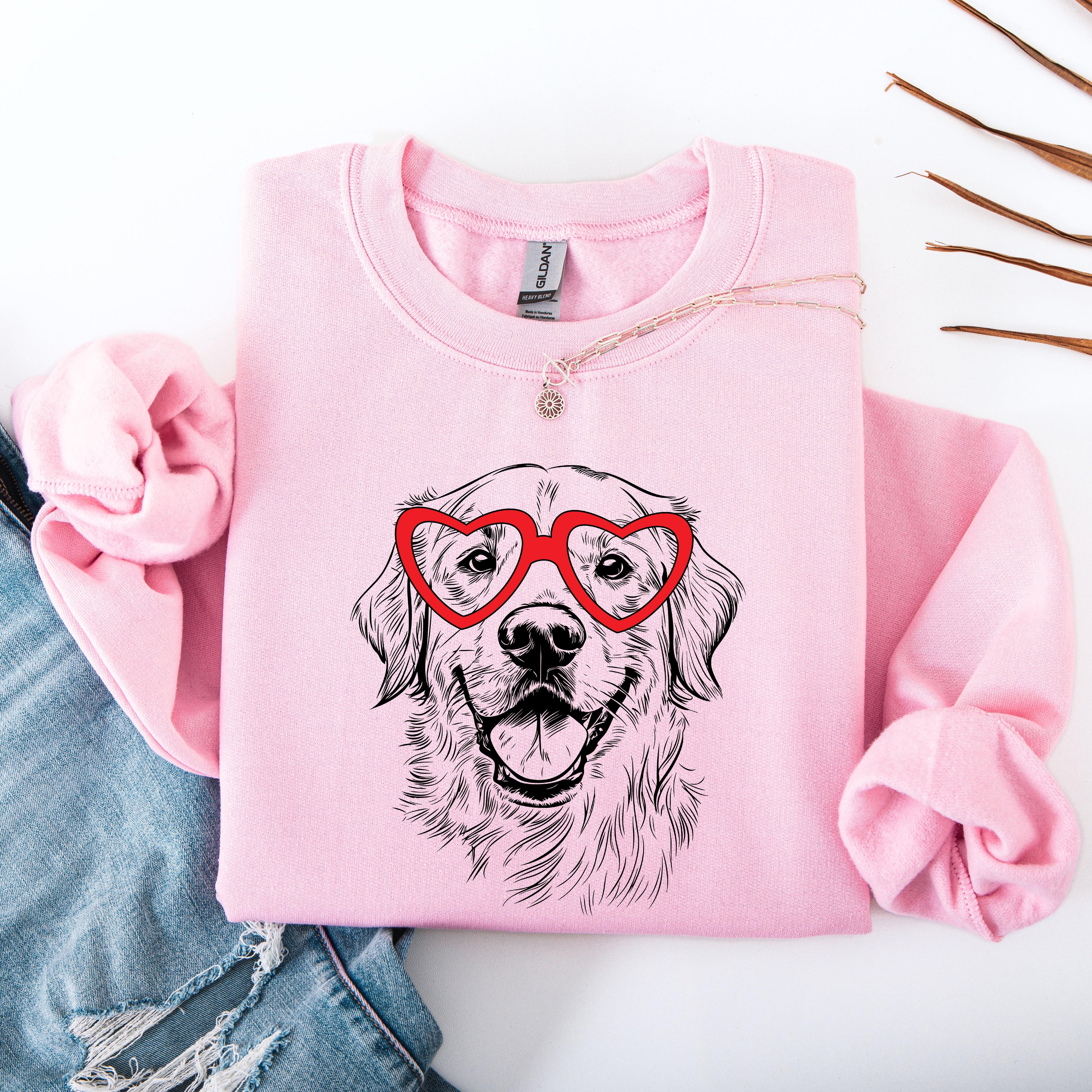 Golden Retriever Dog Lover Portrait Logo With Paw Prints And Heart Design Sweatshirt