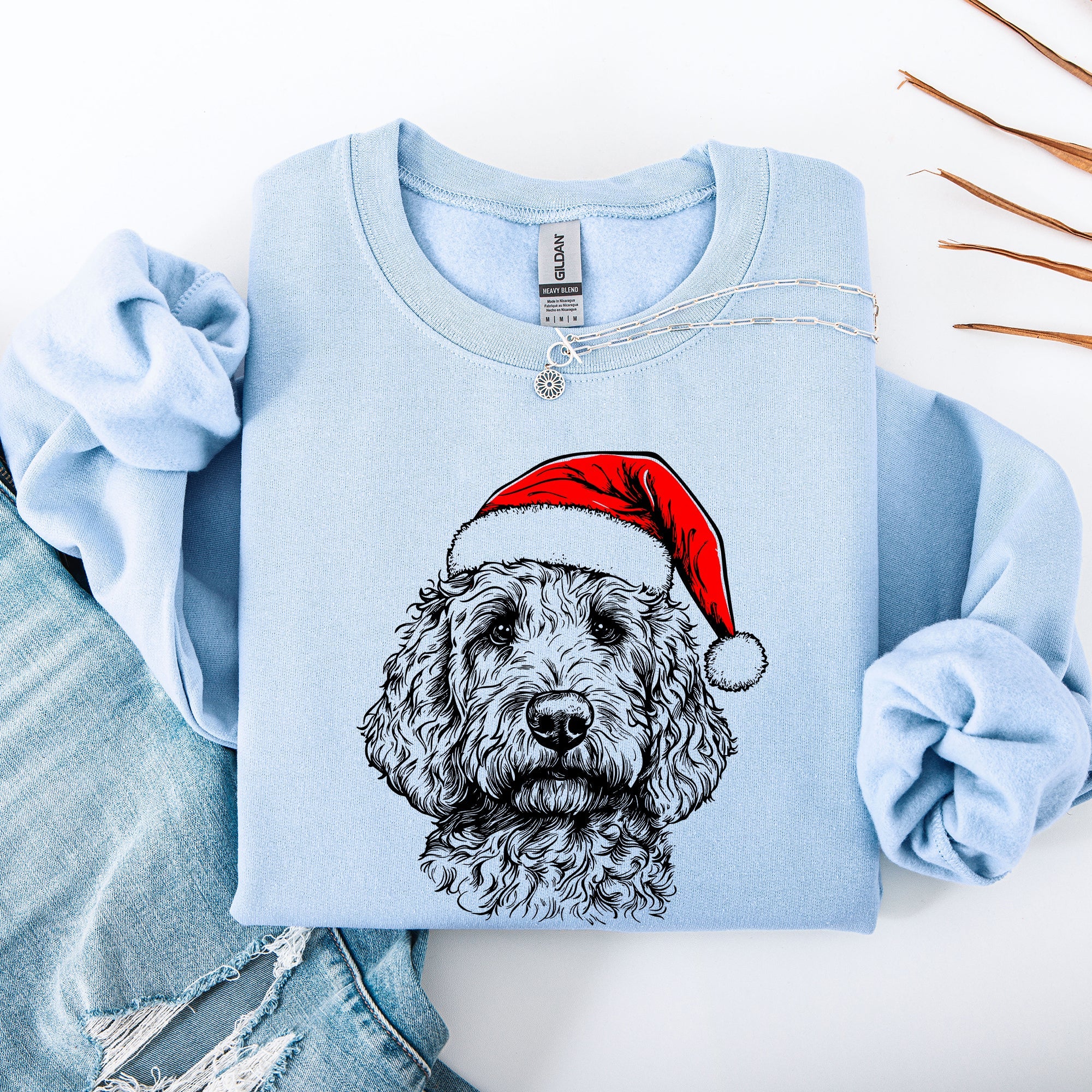 Goldendoodle Santa Christmas Dog Lover Festive Holiday Pet Portrait Collection Sweatshirt