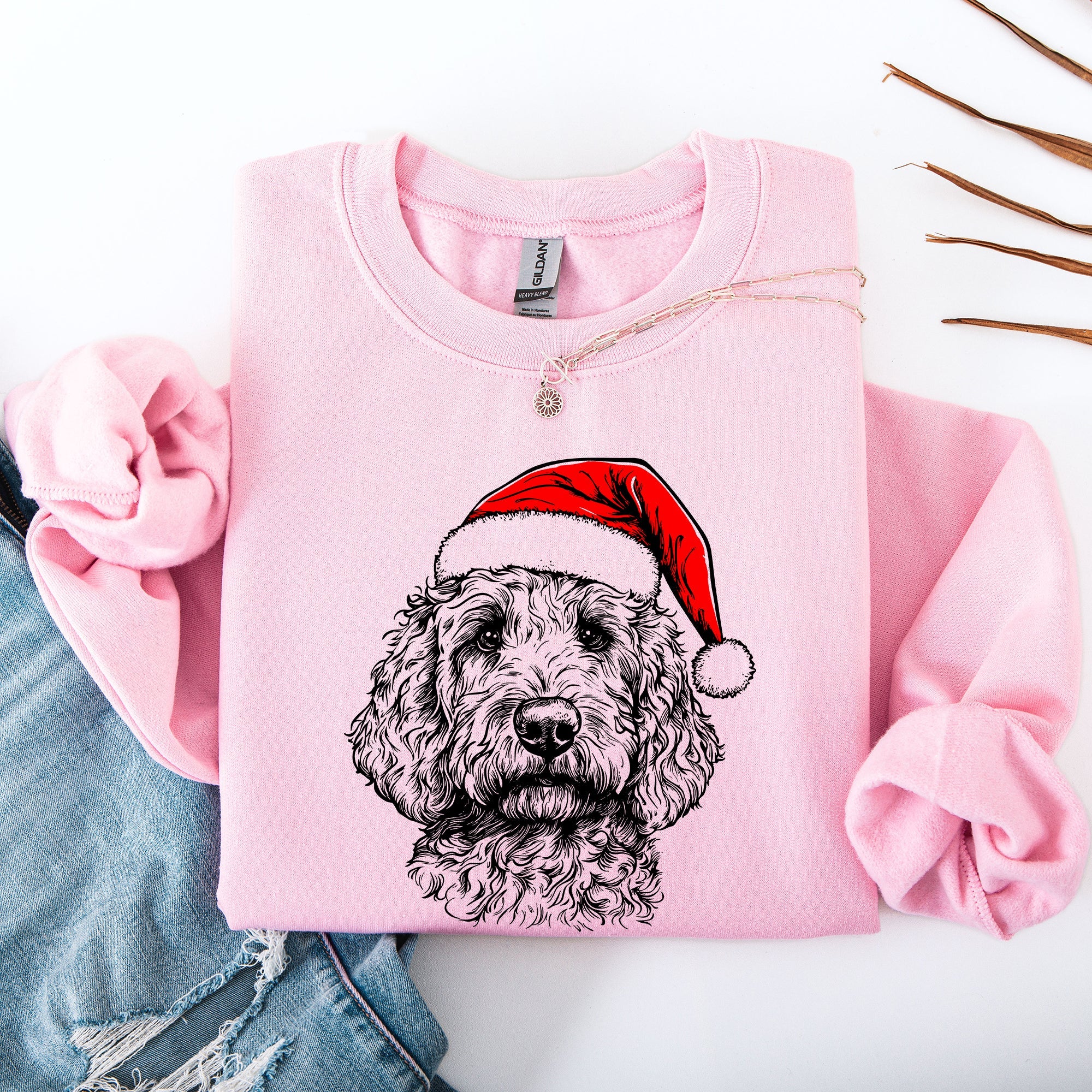 Goldendoodle Santa Christmas Dog Lover Festive Holiday Pet Portrait Collection Sweatshirt