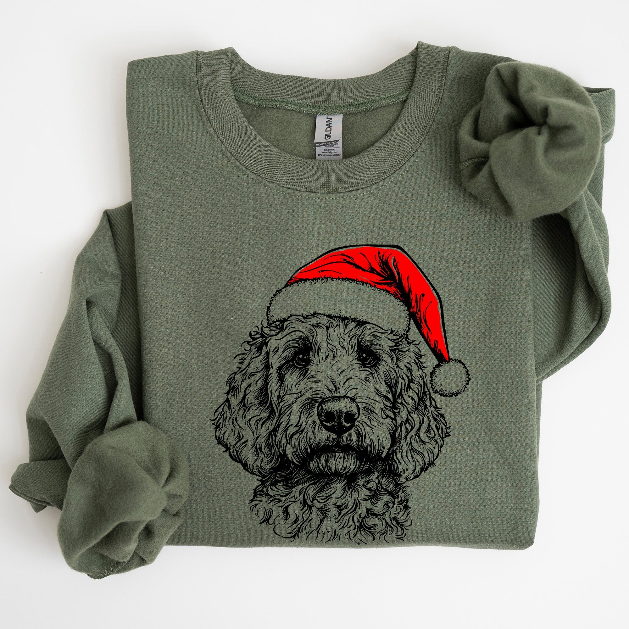 Goldendoodle Santa Christmas Dog Lover Festive Holiday Pet Portrait Collection Sweatshirt