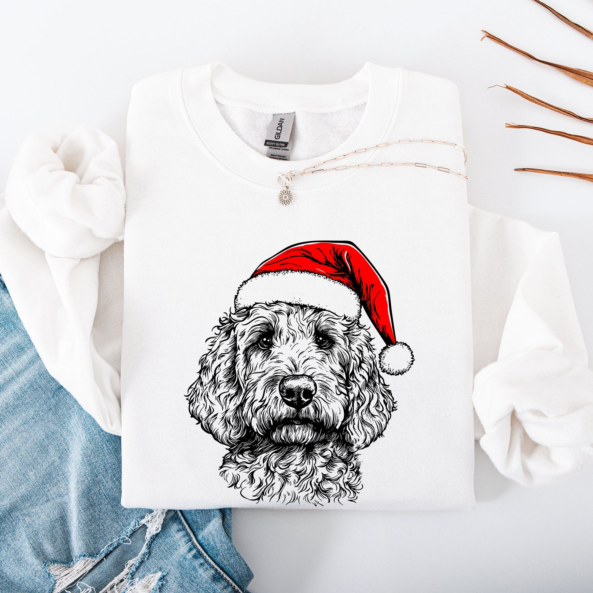 Goldendoodle Santa Christmas Dog Lover Festive Holiday Pet Portrait Collection Sweatshirt