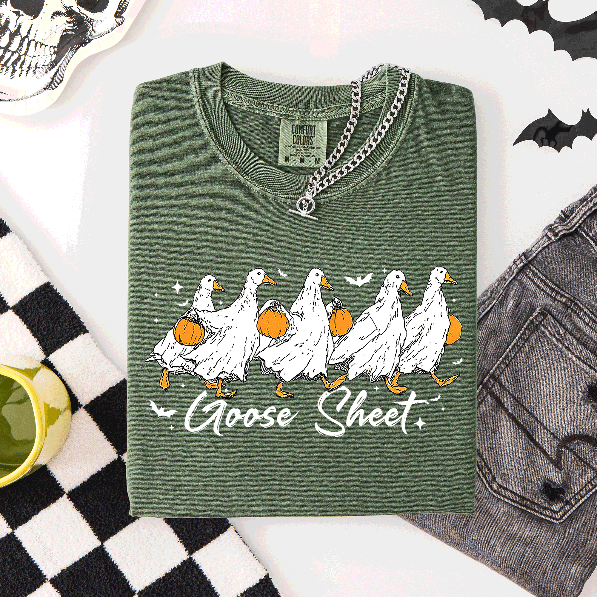 Goose Sheet Halloween Trick Or Treat Ghosts And Goblins Design Comfort Colors Tee