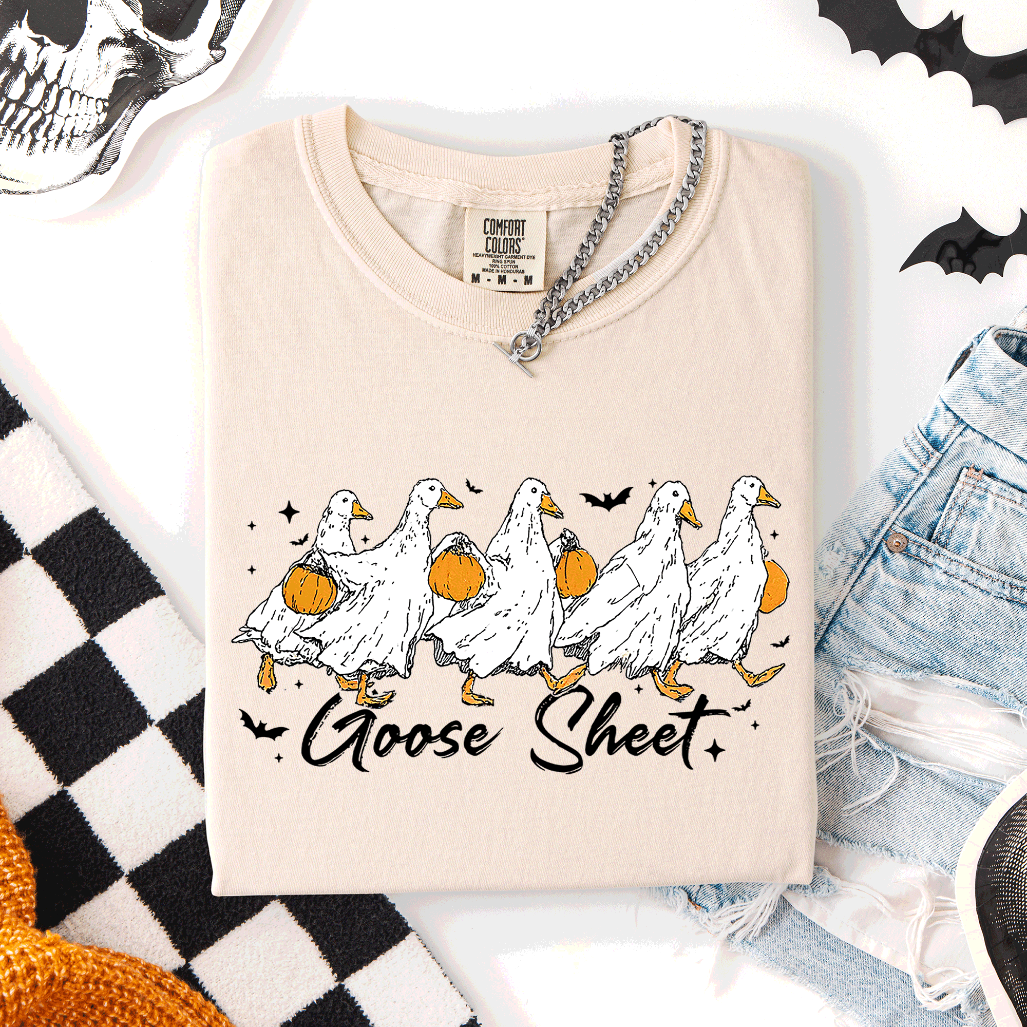 Goose Sheet Halloween Trick Or Treat Ghosts And Goblins Design Comfort Colors Tee