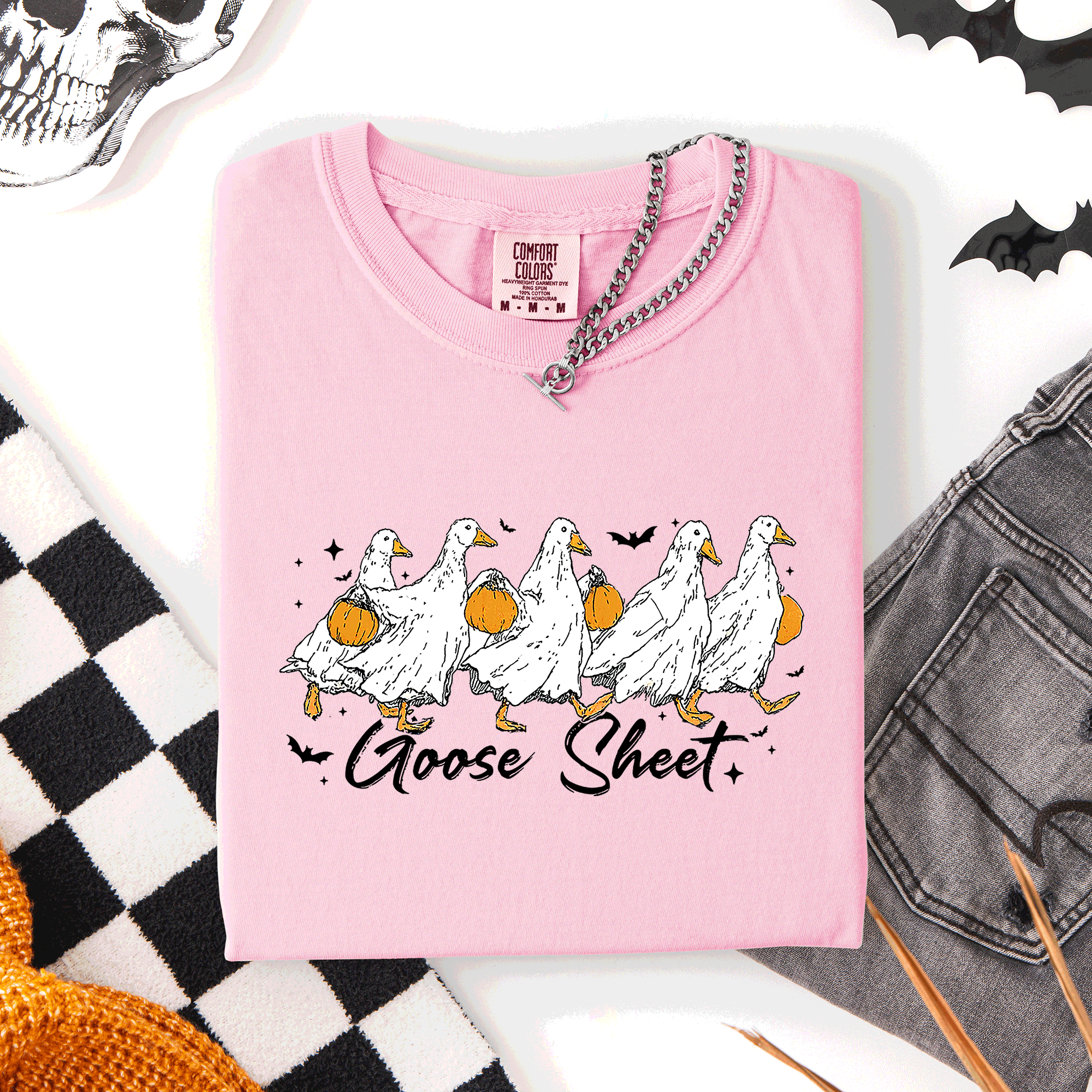 Goose Sheet Halloween Trick Or Treat Ghosts And Goblins Design Comfort Colors Tee