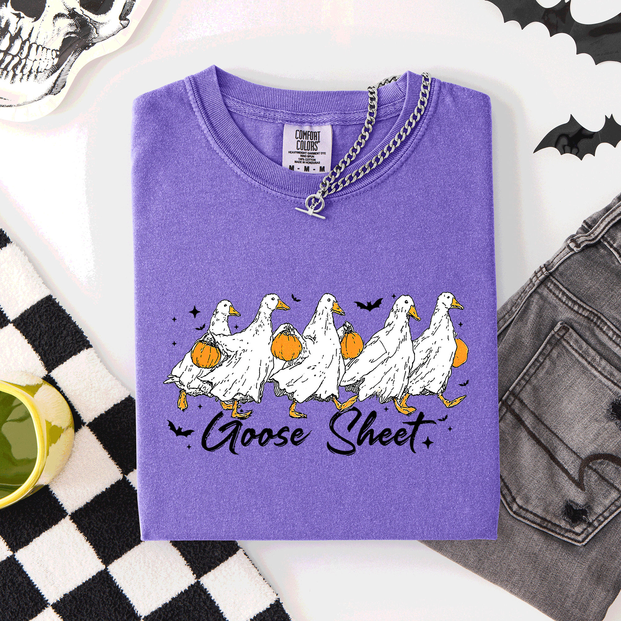 Goose Sheet Halloween Trick Or Treat Ghosts And Goblins Design Comfort Colors Tee