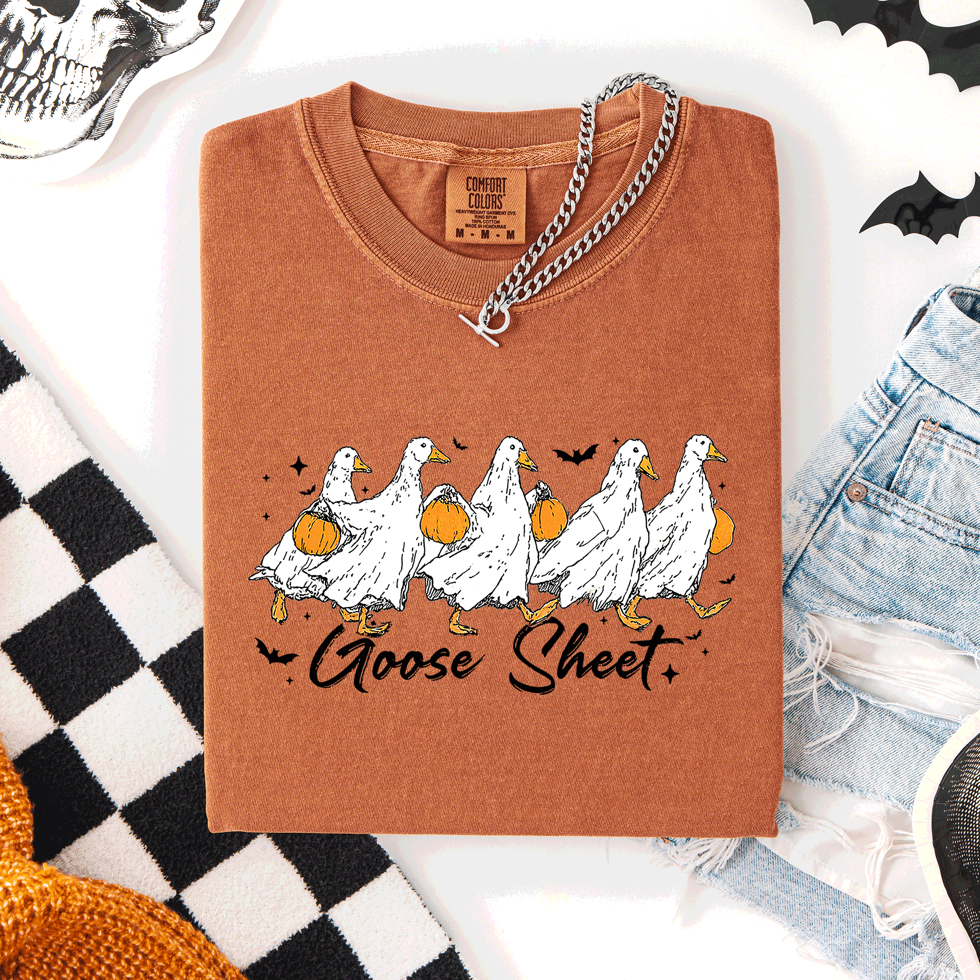 Goose Sheet Halloween Trick Or Treat Ghosts And Goblins Design Comfort Colors Tee
