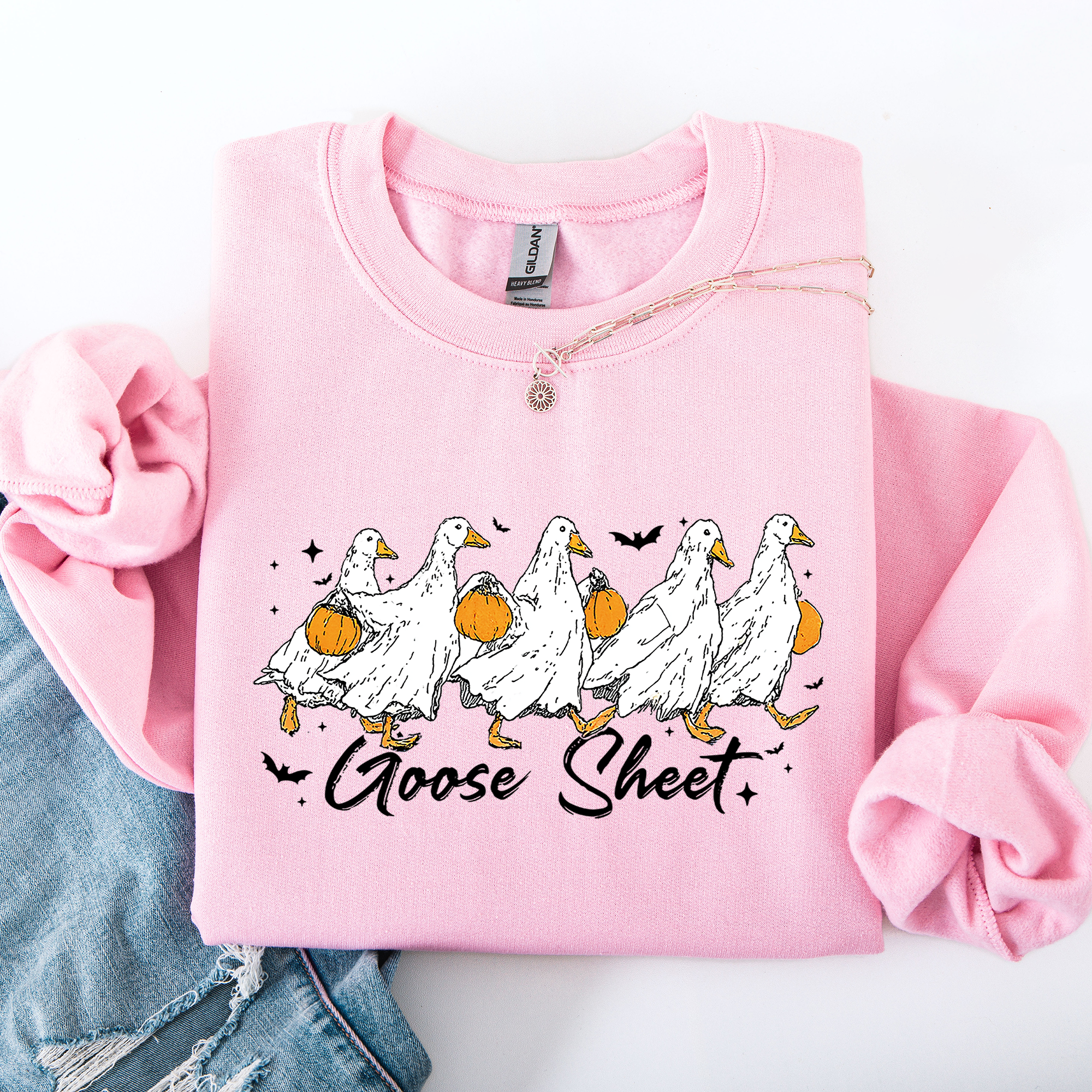 Goose Sheet Halloween Trick Or Treat Graphic Design For Cozy Seasonal Nights Sweatshirt