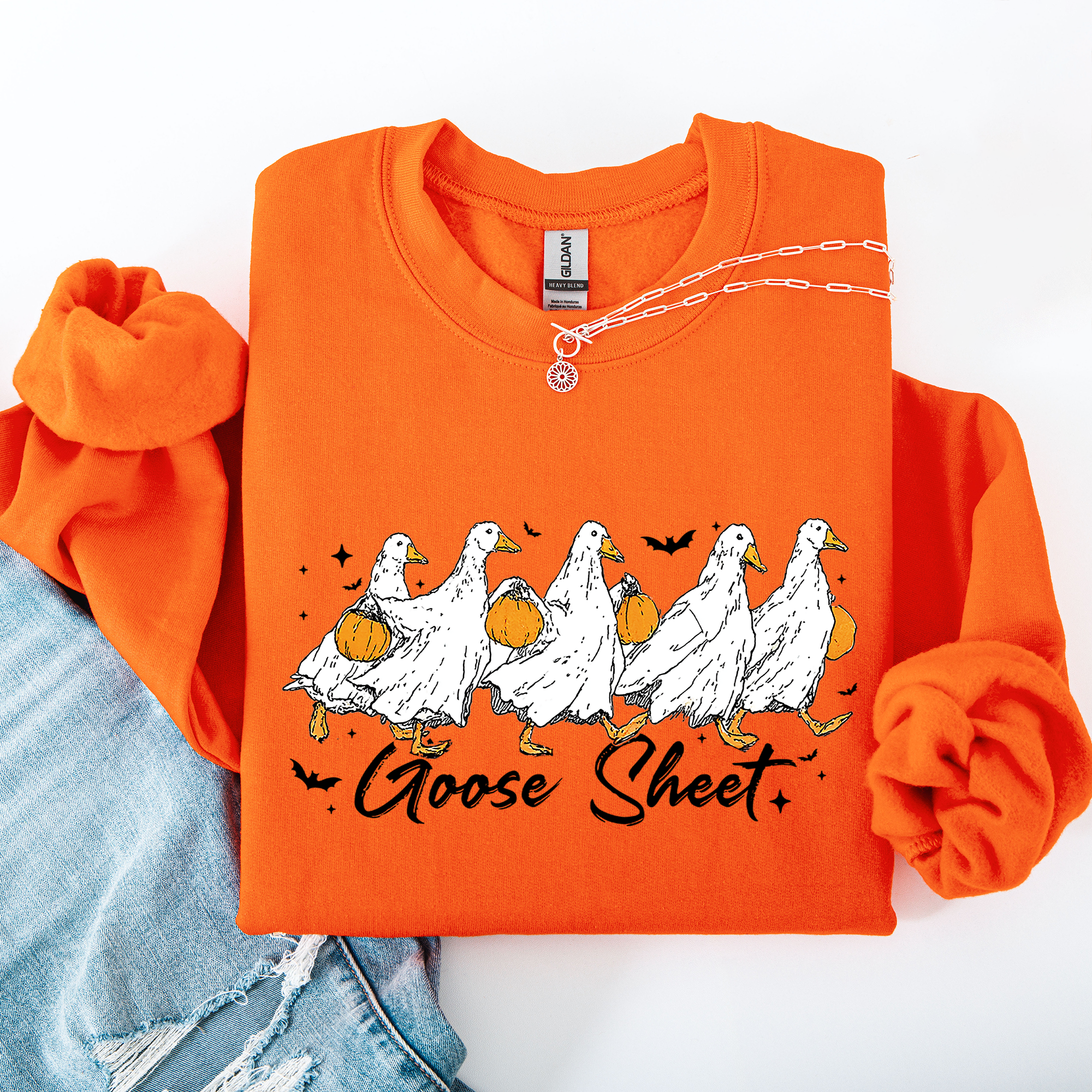 Goose Sheet Halloween Trick Or Treat Graphic Design For Cozy Seasonal Nights Sweatshirt