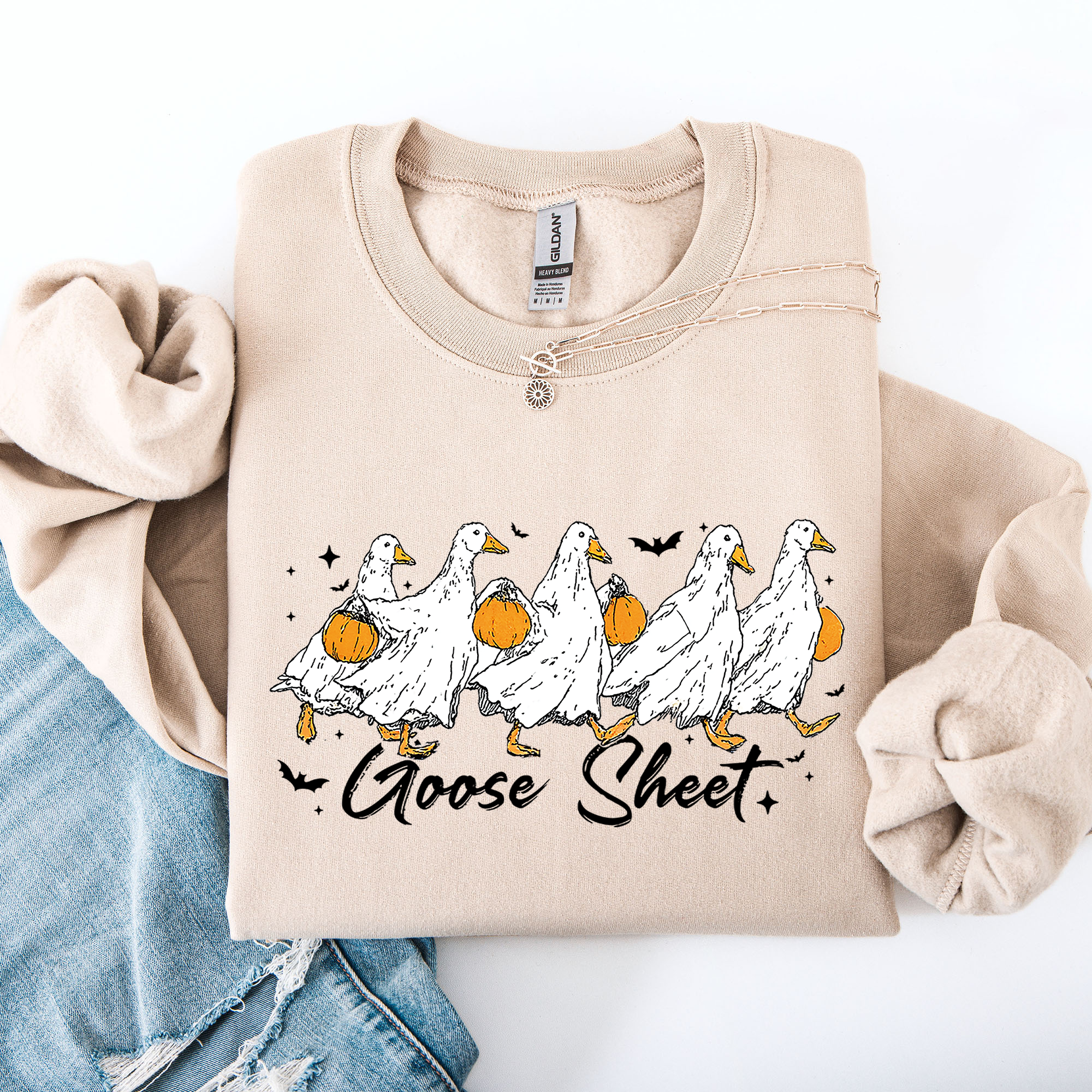 Goose Sheet Halloween Trick Or Treat Graphic Design For Cozy Seasonal Nights Sweatshirt