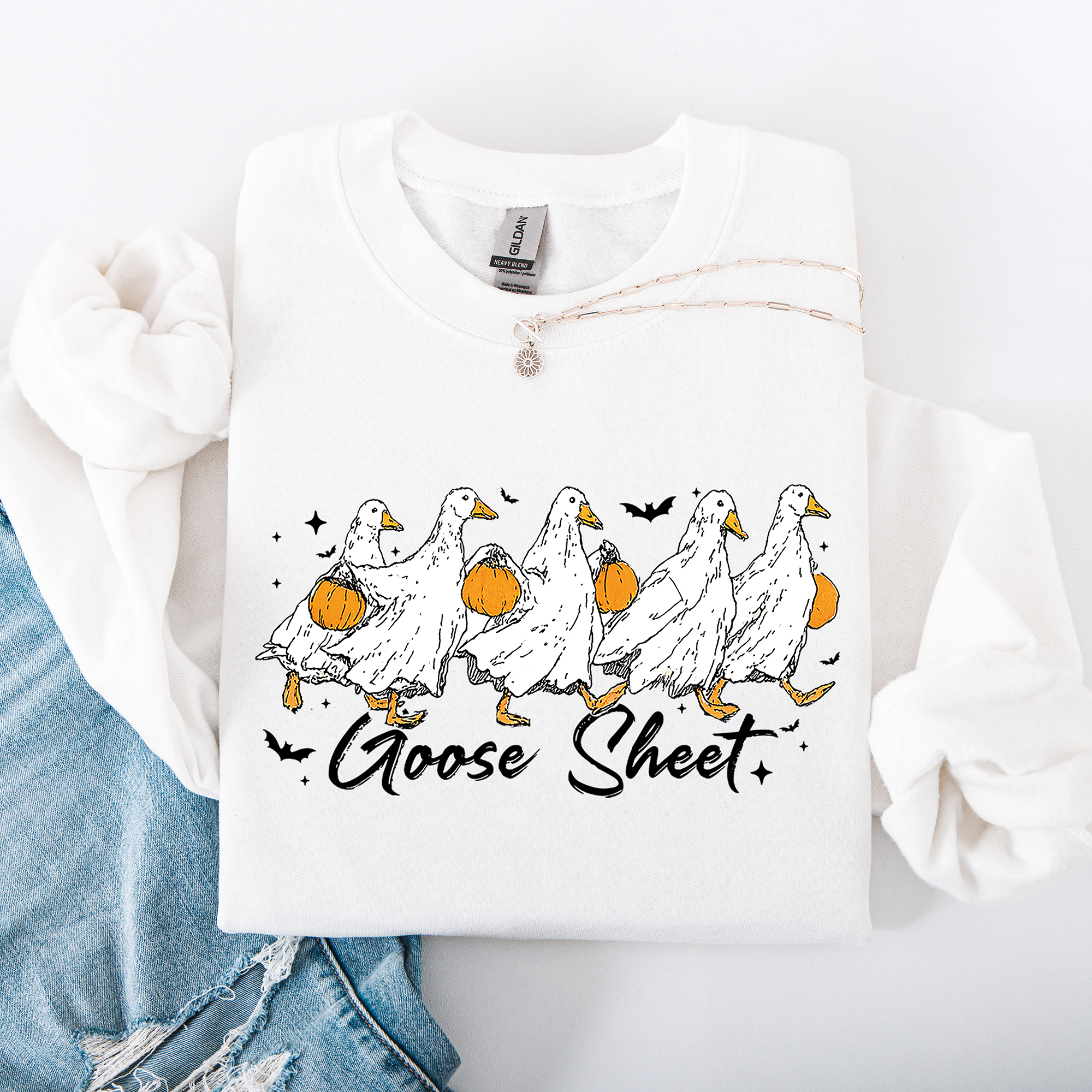 Goose Sheet Halloween Trick Or Treat Graphic Design For Cozy Seasonal Nights Sweatshirt