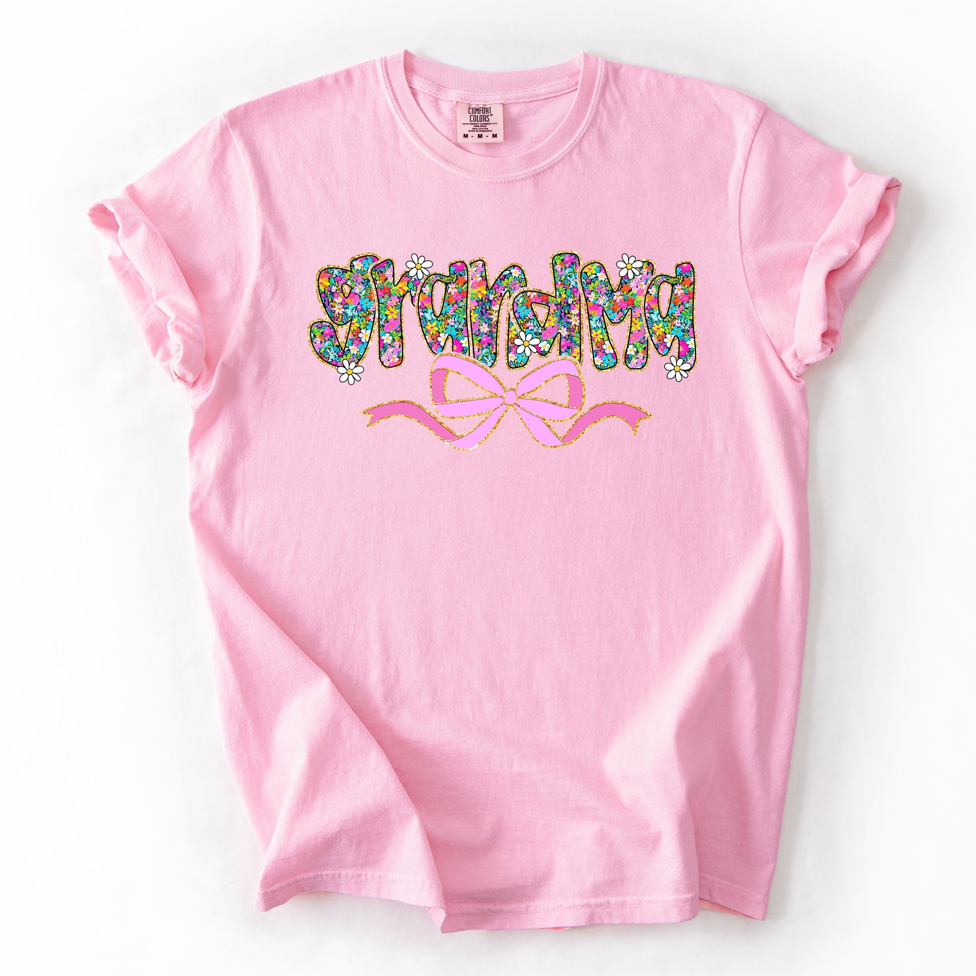 Grandma Mother's Day Ribbon Bow Floral Pastel Colorful Blossom Celebration Comfort Colors Tee