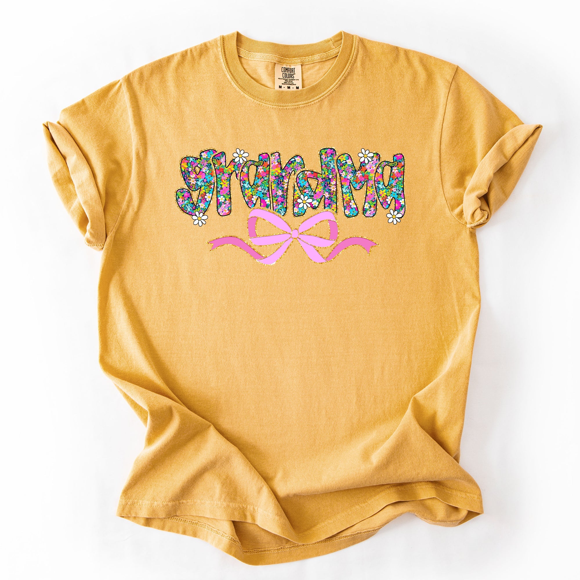 Grandma Mother's Day Ribbon Bow Floral Pastel Colorful Blossom Celebration Comfort Colors Tee