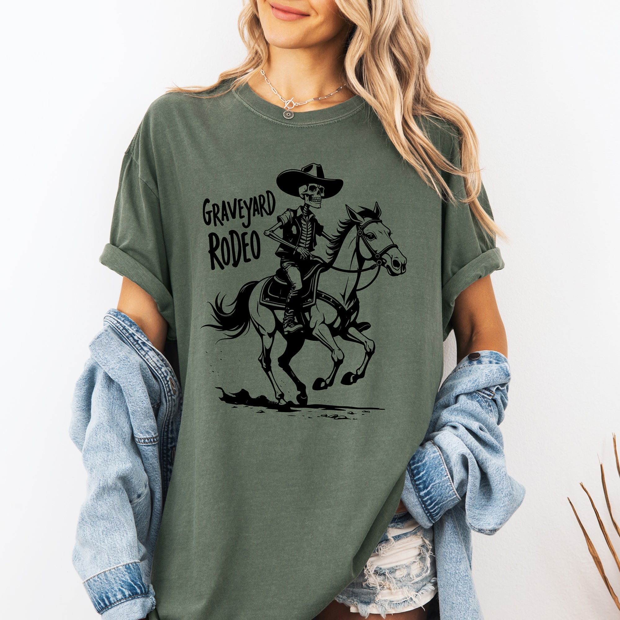 Graveyard Rodeo, Cowboy Skeleton, Halloween Comfort Colors Tee