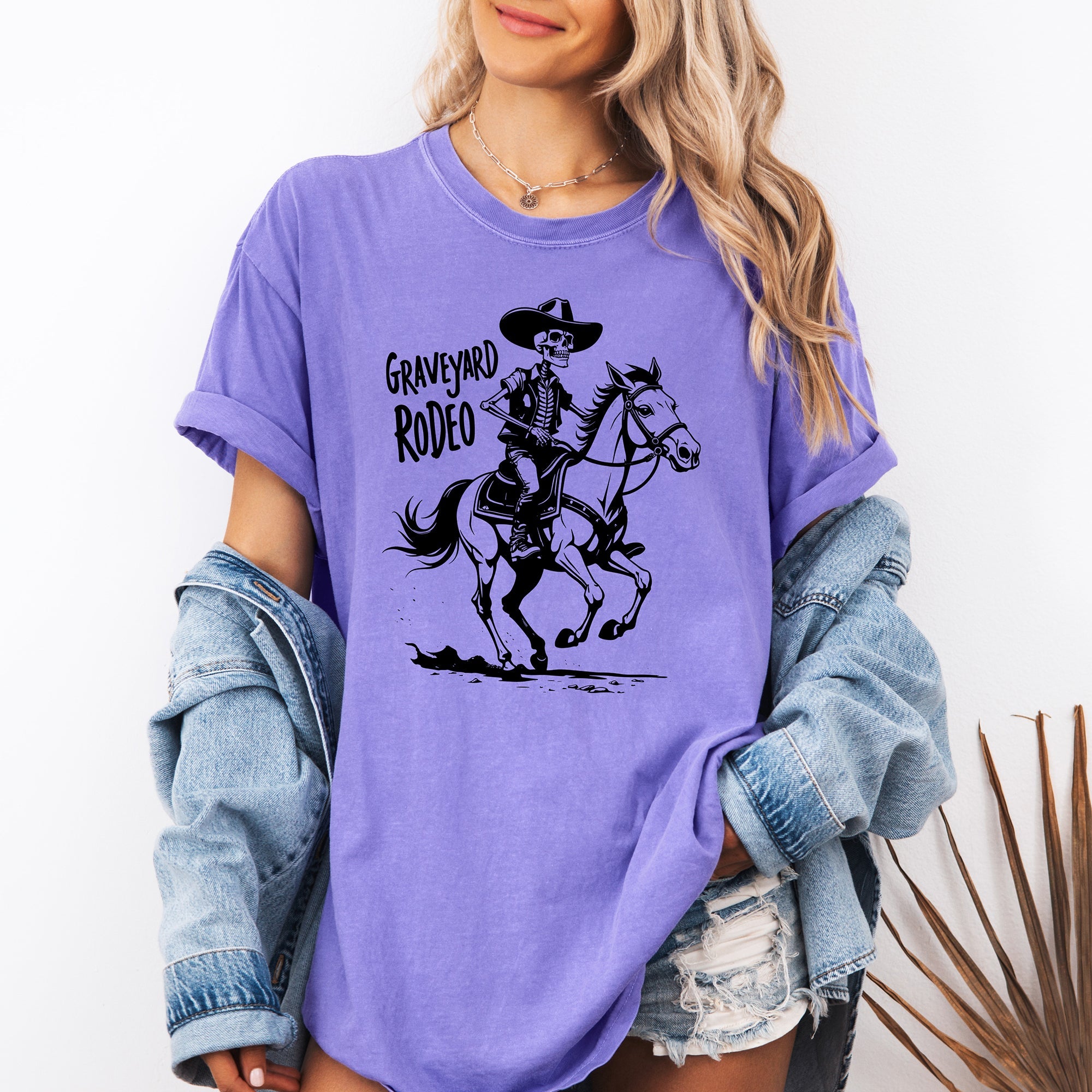Graveyard Rodeo, Cowboy Skeleton, Halloween Comfort Colors Tee