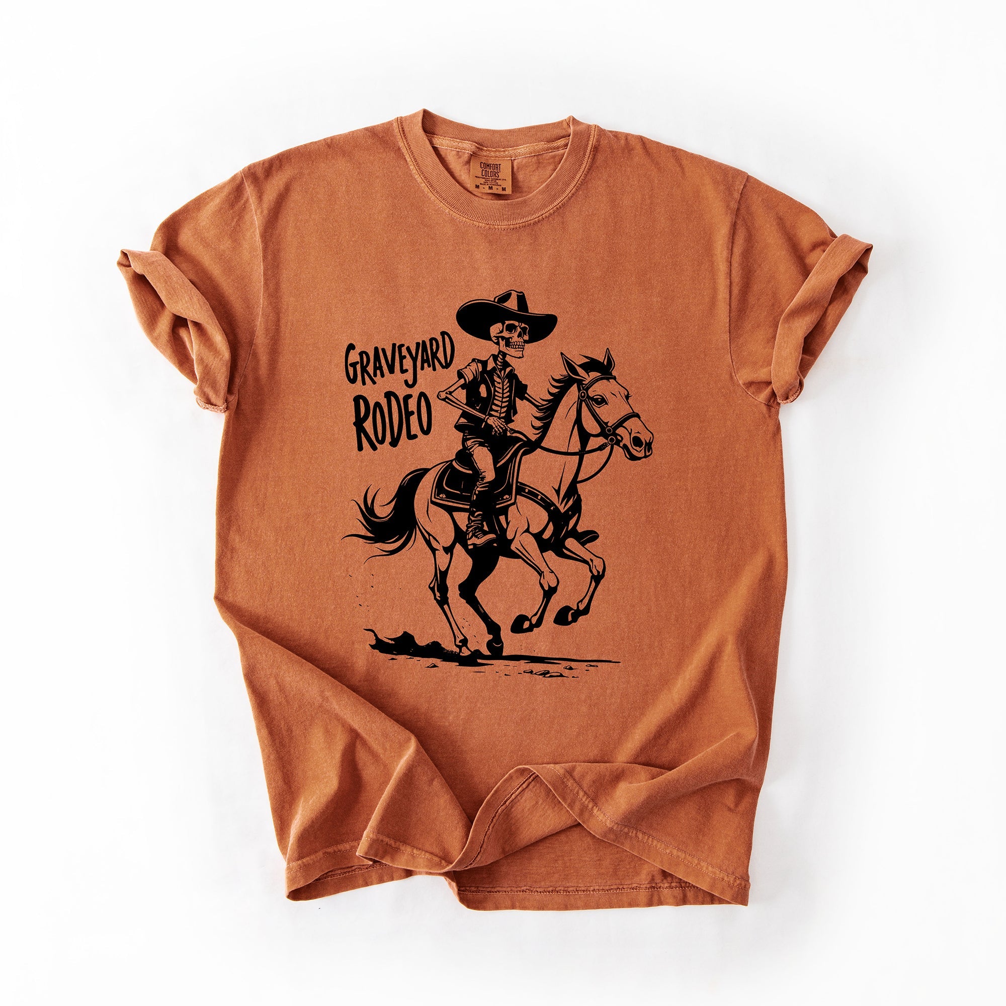 Graveyard Rodeo, Cowboy Skeleton, Halloween Comfort Colors Tee