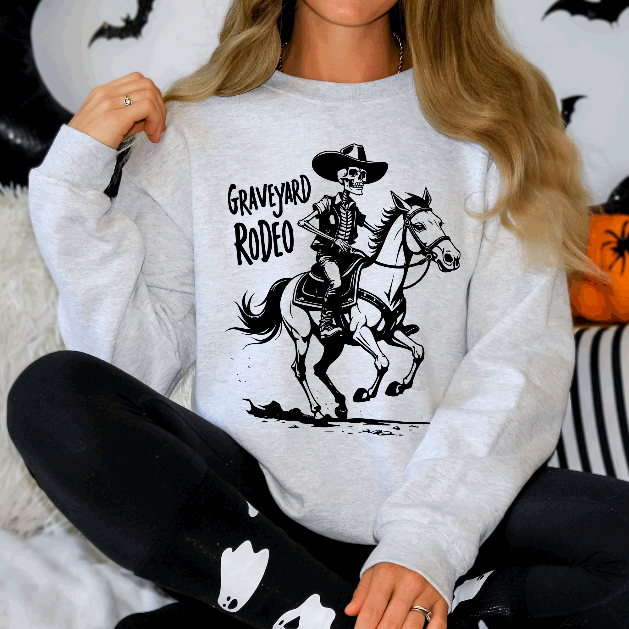 Graveyard Rodeo Cowboy Skeleton Sweatshirt