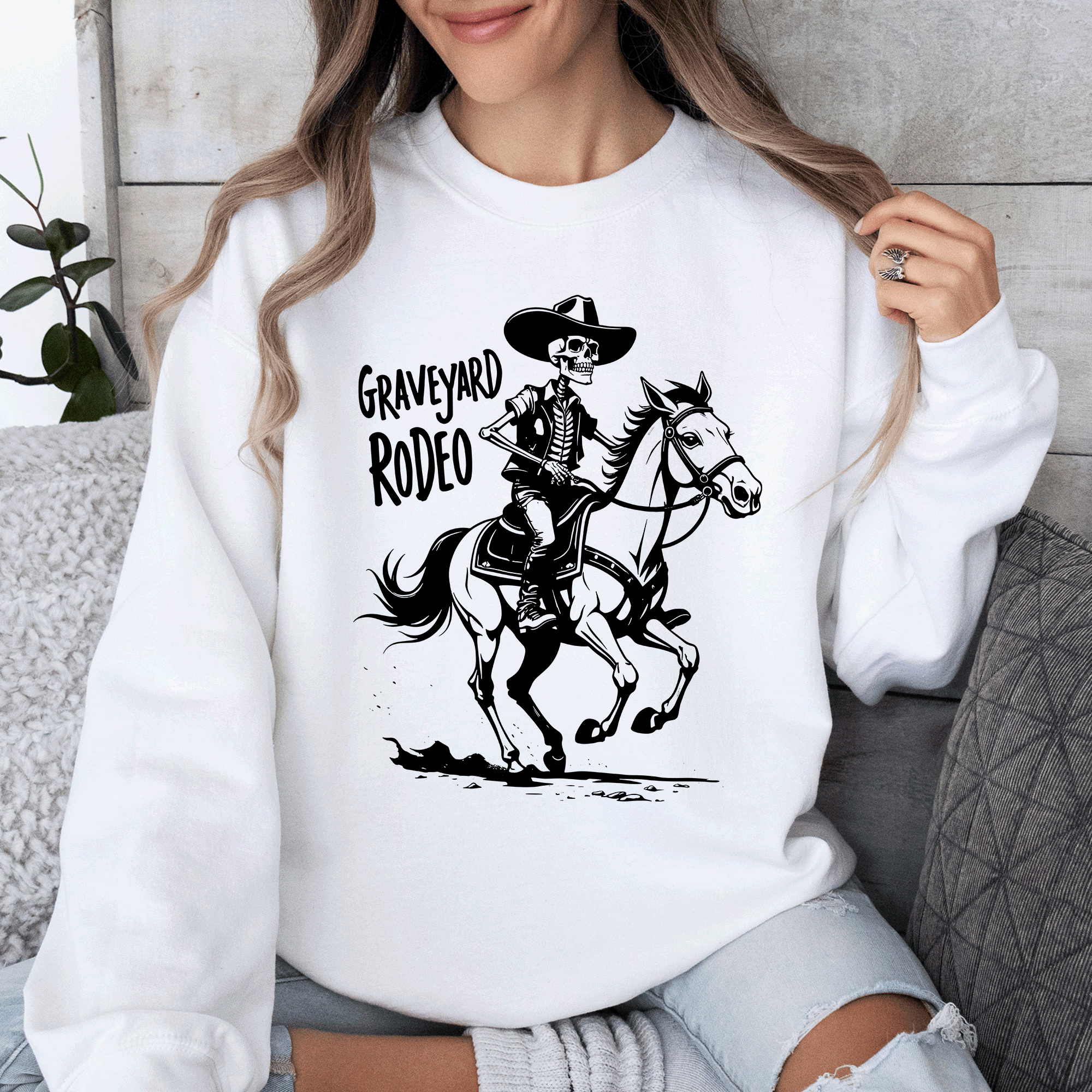 Graveyard Rodeo Cowboy Skeleton Sweatshirt