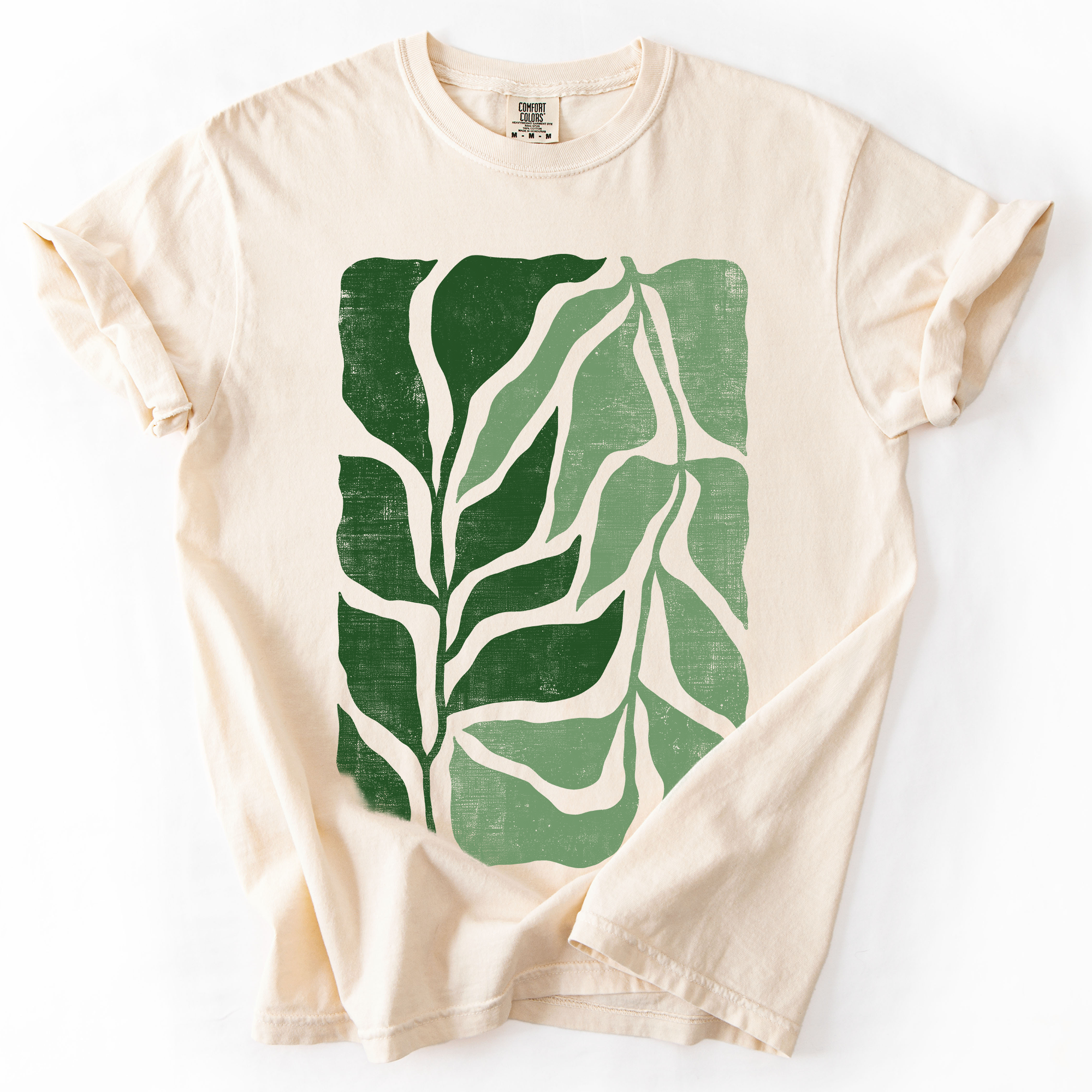 Green Leaf Botanica Vintage Boho Nature Inspired Autumnal Print Comfort Colors Tee