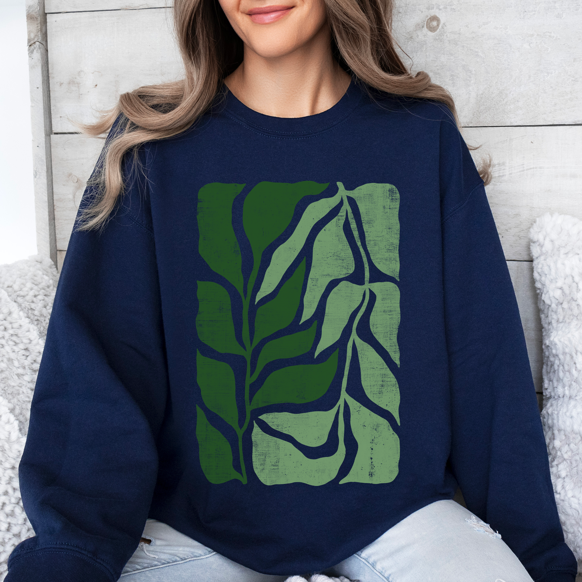 Green Leaf Botanica Vintage Boho Nature Inspired Minimalist Botanical Print Sweatshirt