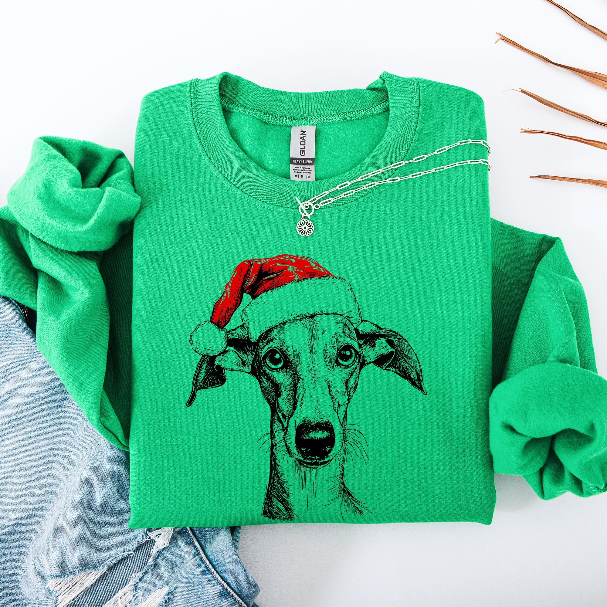 Greyhound Santa Christmas Dog Lover Pet Seasonal Festive Cozy Holiday Motif Sweatshirt
