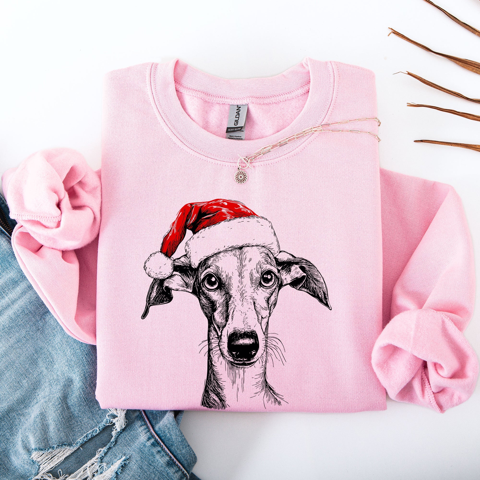 Greyhound Santa Christmas Dog Lover Pet Seasonal Festive Cozy Holiday Motif Sweatshirt